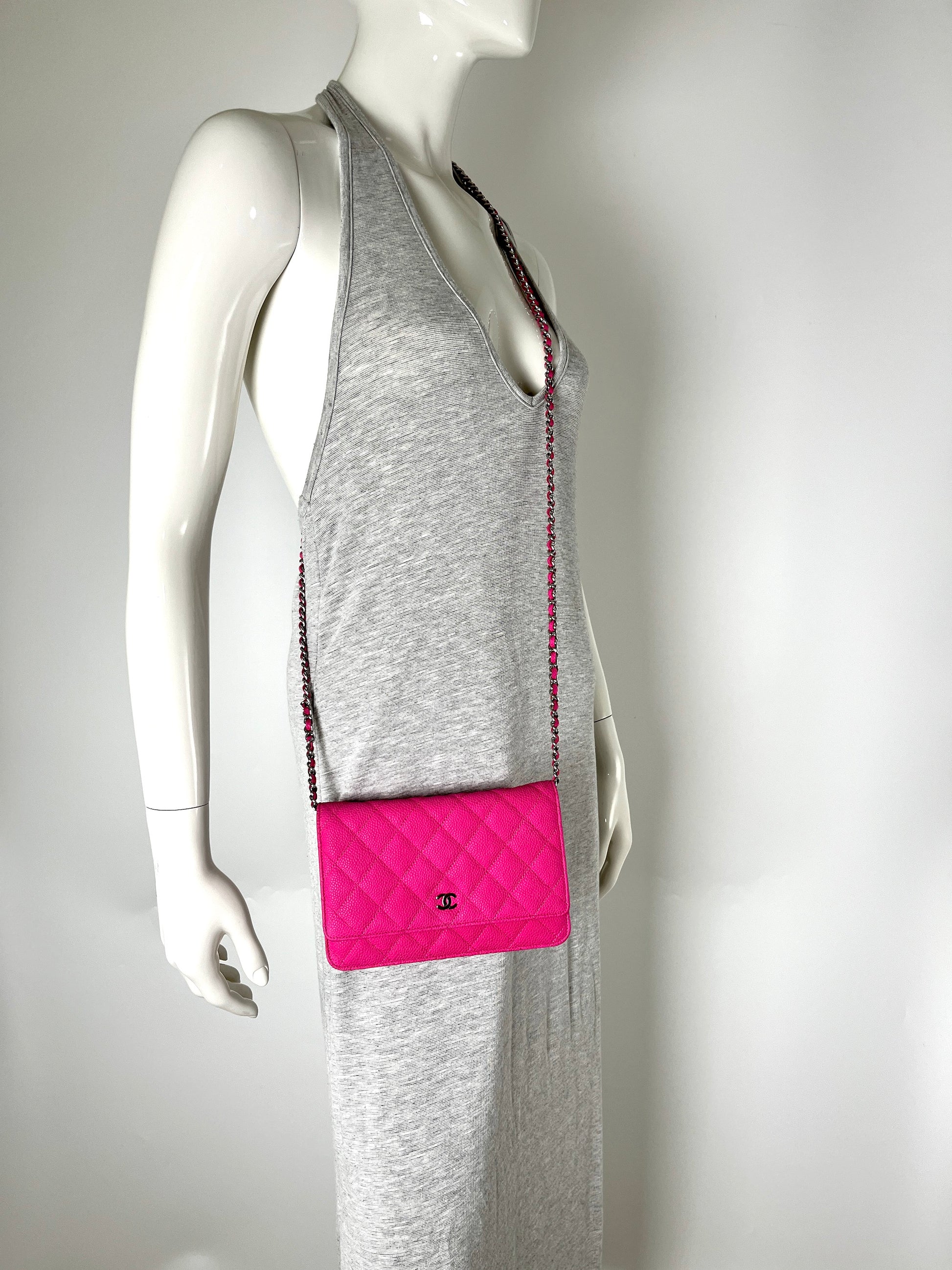 CHANEL 13S WOC Wallet on Chain Hot Pink Quilted Leather Crossbody Bag