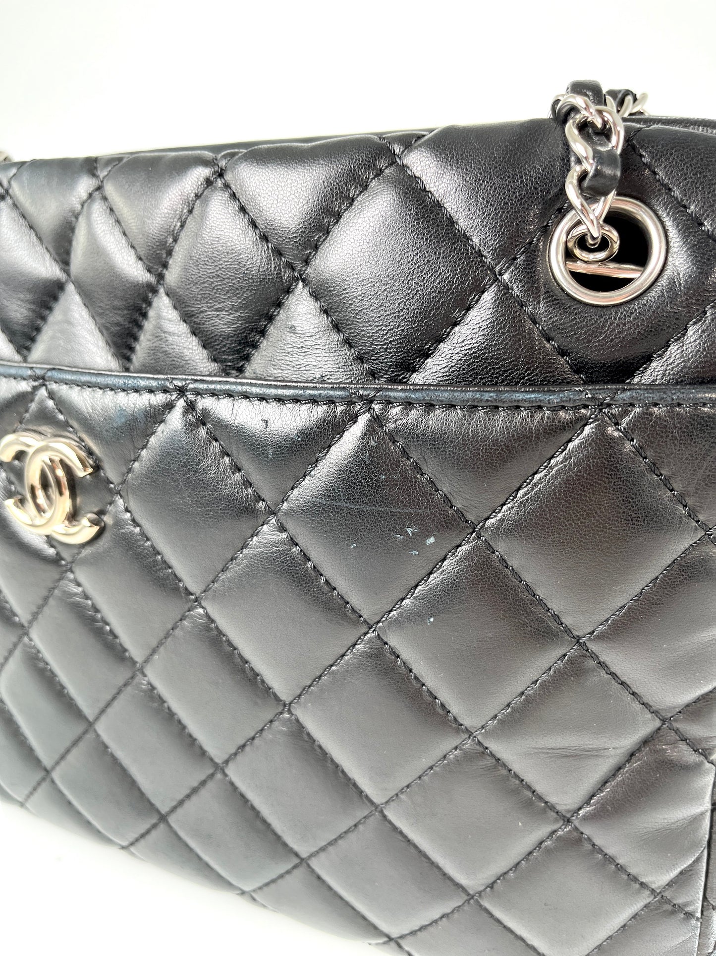 CHANEL Black Quilted Camera Case Jumbo Leather Tote Bag