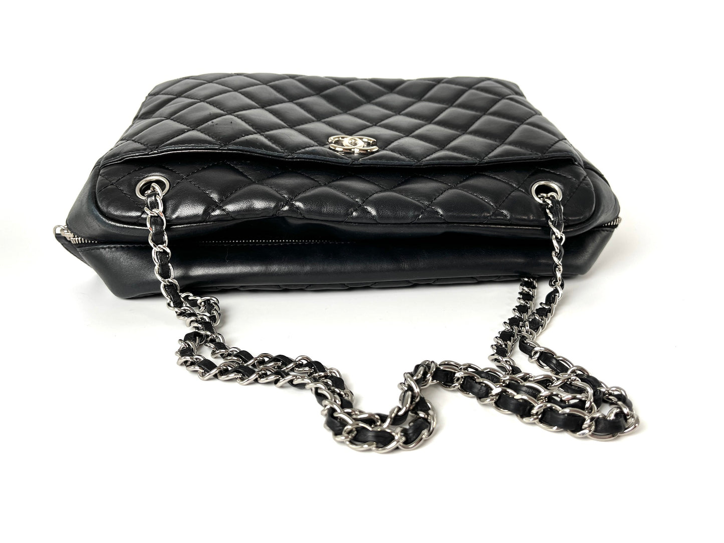 CHANEL Black Quilted Camera Case Jumbo Leather Tote Bag