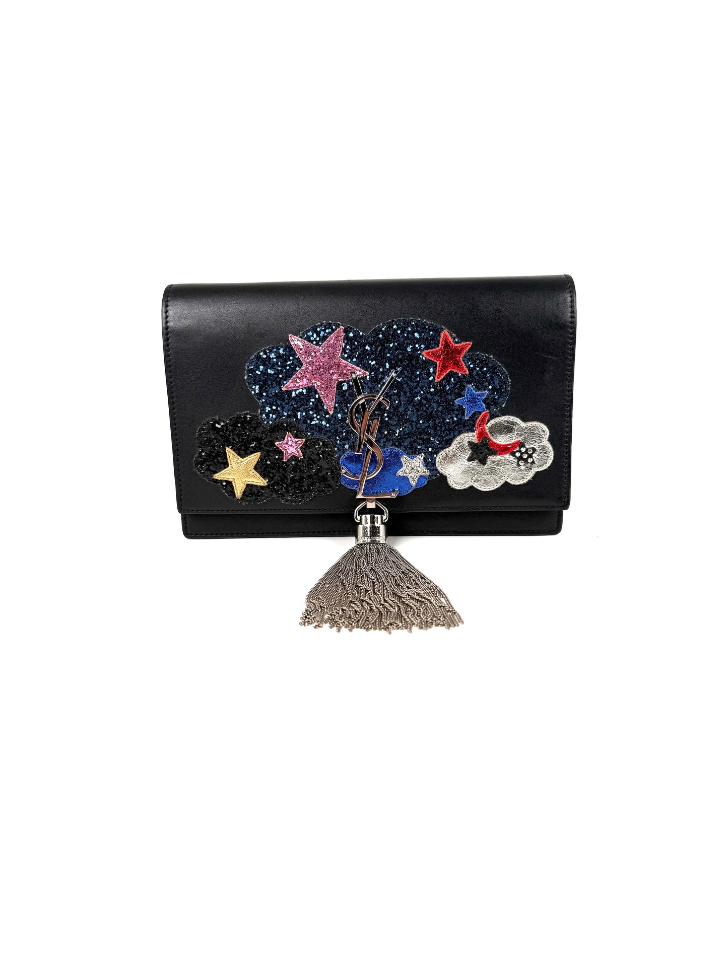 SAINT LAURENT Cloud Star Glitter YSL Monogram Kate Tassel Chain Crossbody Clutch Wallet on Chain Bag
