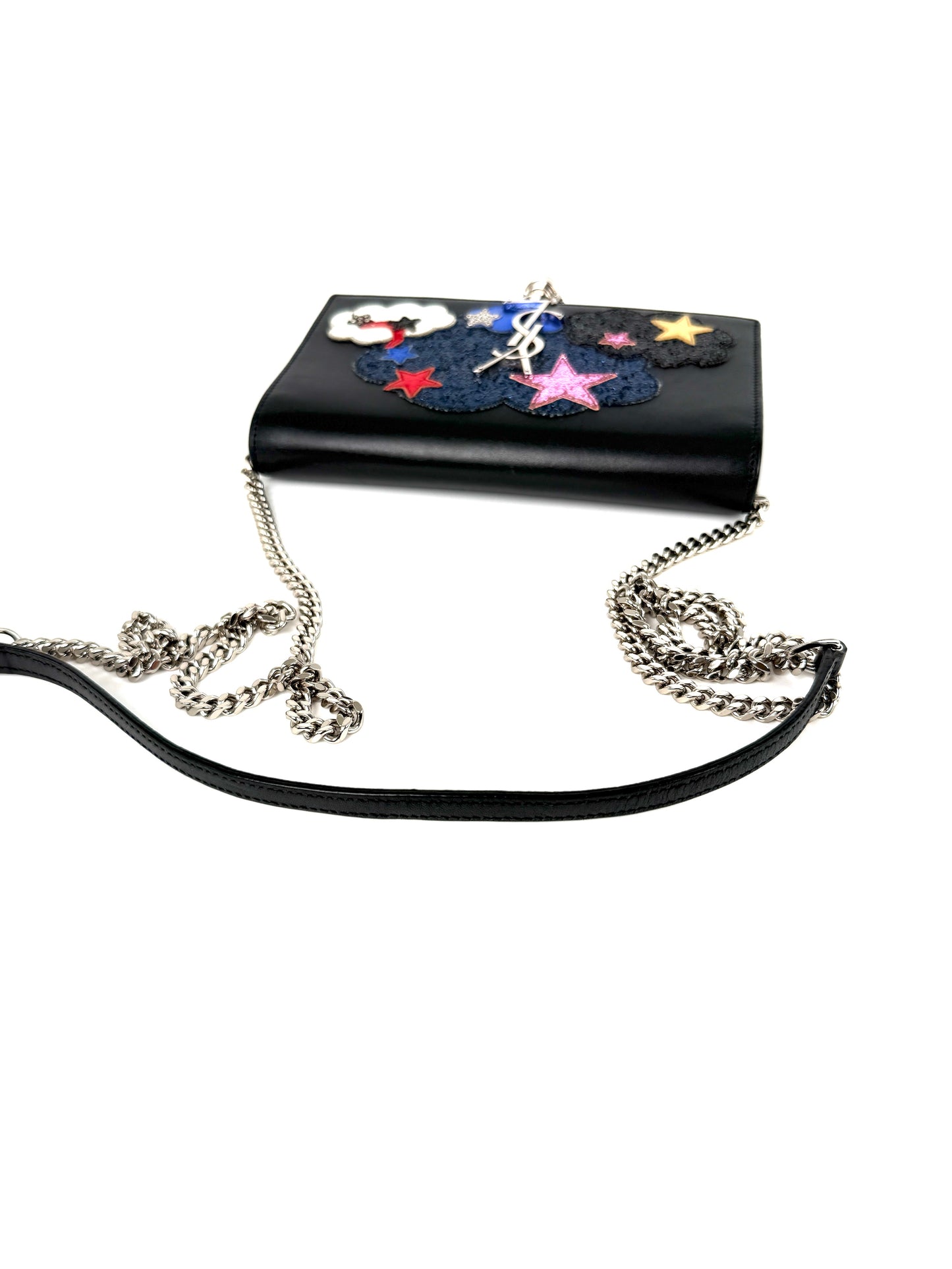 SAINT LAURENT Cloud Star Glitter YSL Monogram Kate Tassel Chain Crossbody Clutch Wallet on Chain Bag