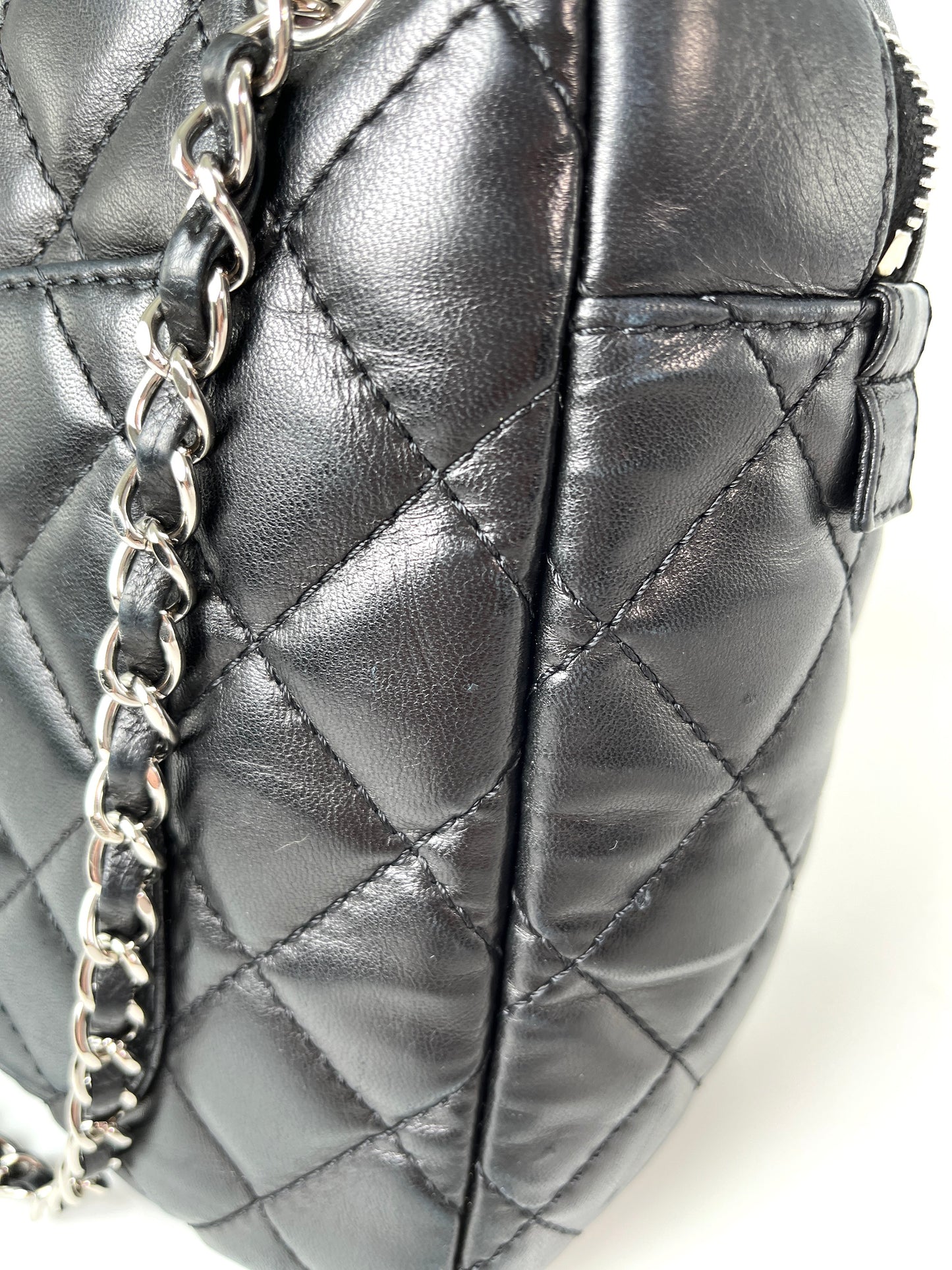 CHANEL Black Quilted Camera Case Jumbo Leather Tote Bag