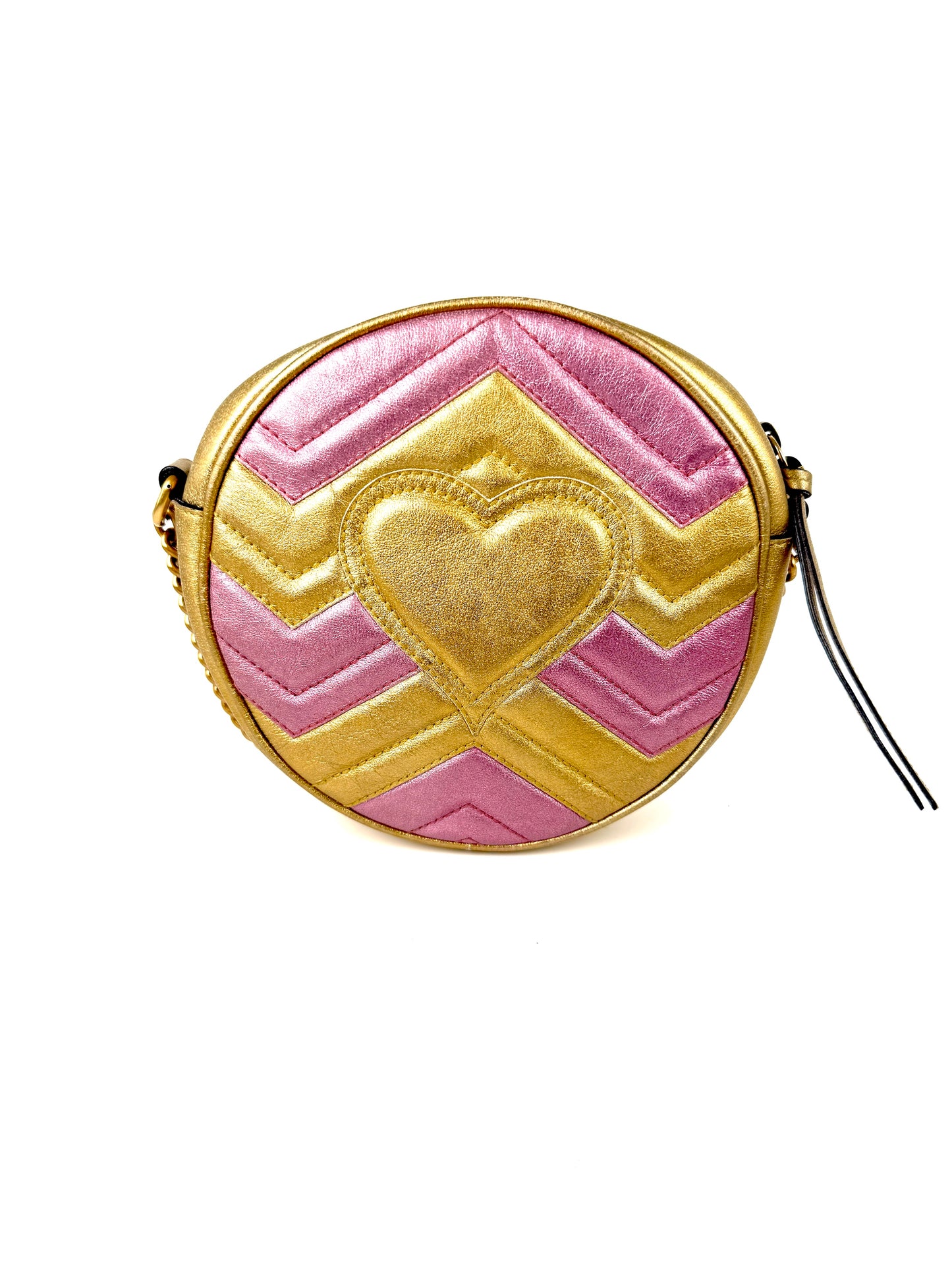 GUCCI Marmont Gold Pink Metallic Circle Crossbody Chain Bag