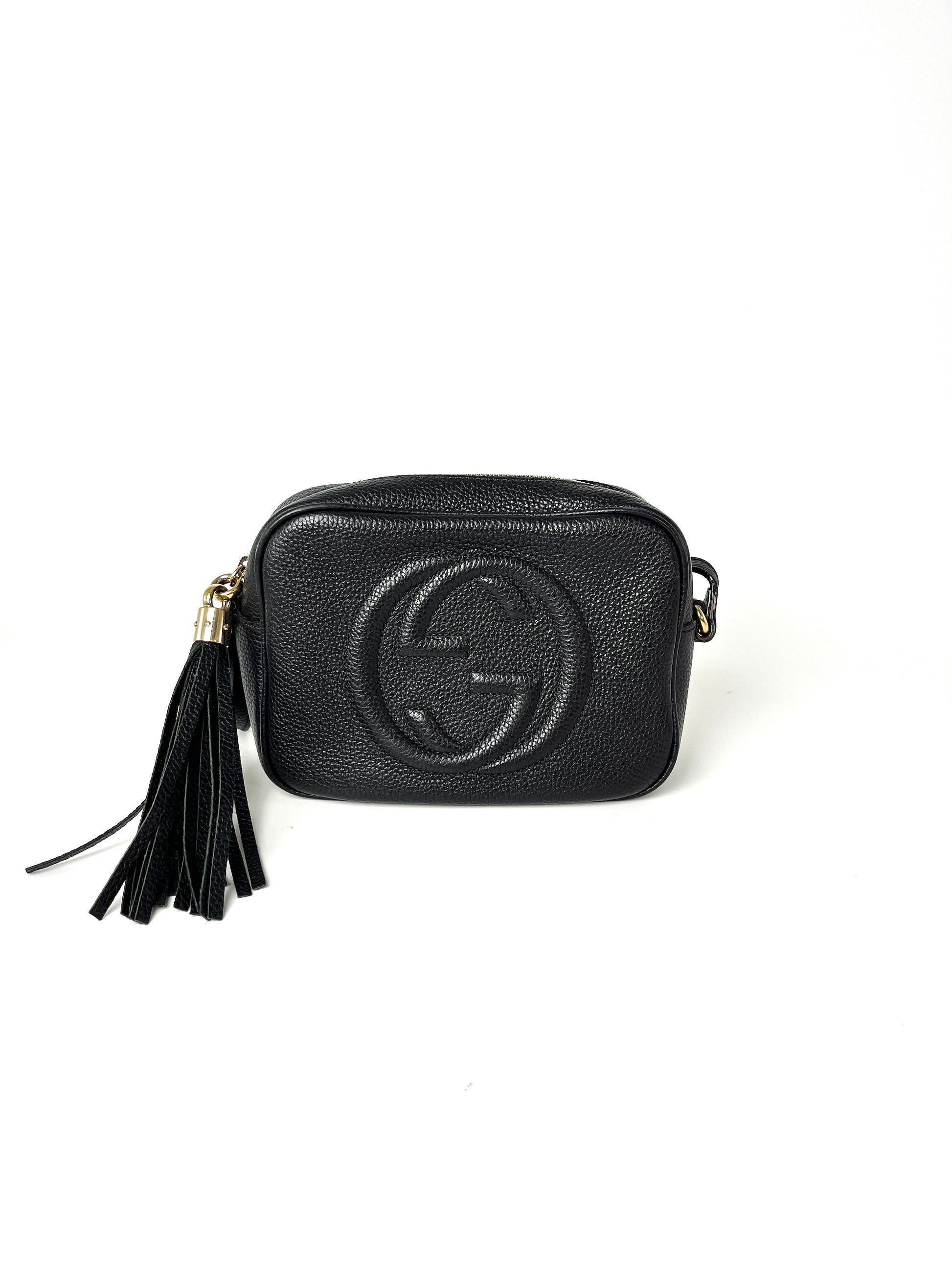 GUCCI GG Soho Disco Black Leather Camera Crossbody Bag