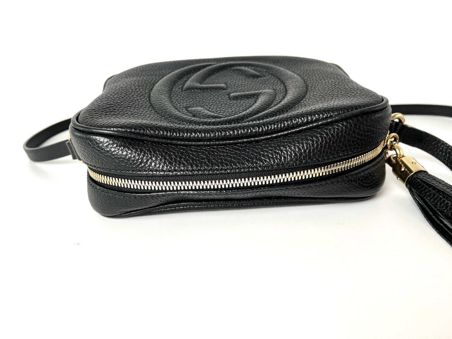 GUCCI GG Soho Disco Black Leather Camera Crossbody Bag