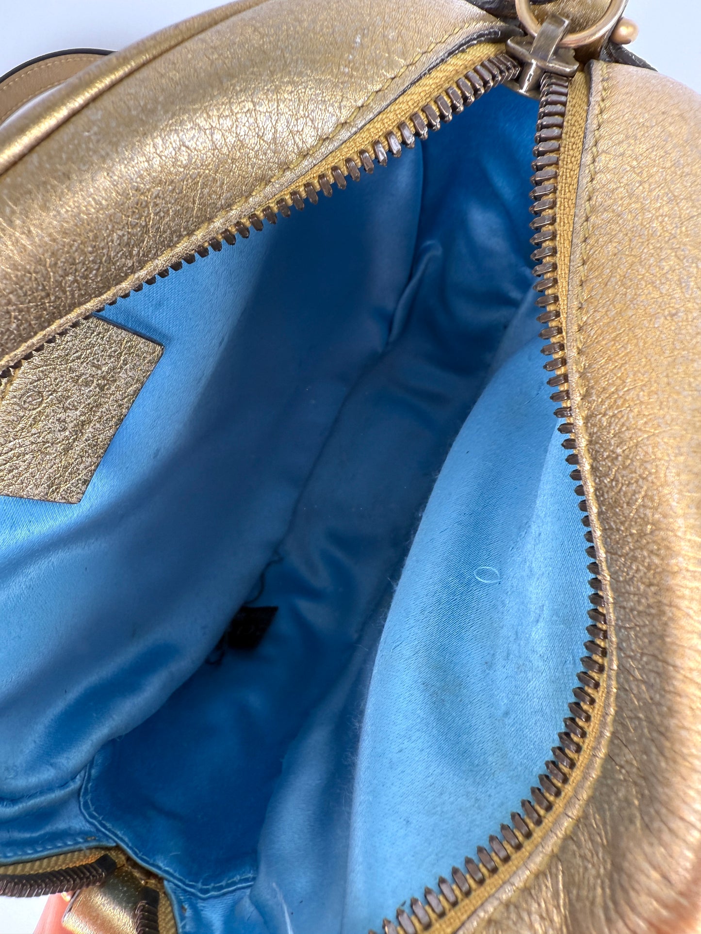 GUCCI Marmont Gold Pink Metallic Circle Crossbody Chain Bag