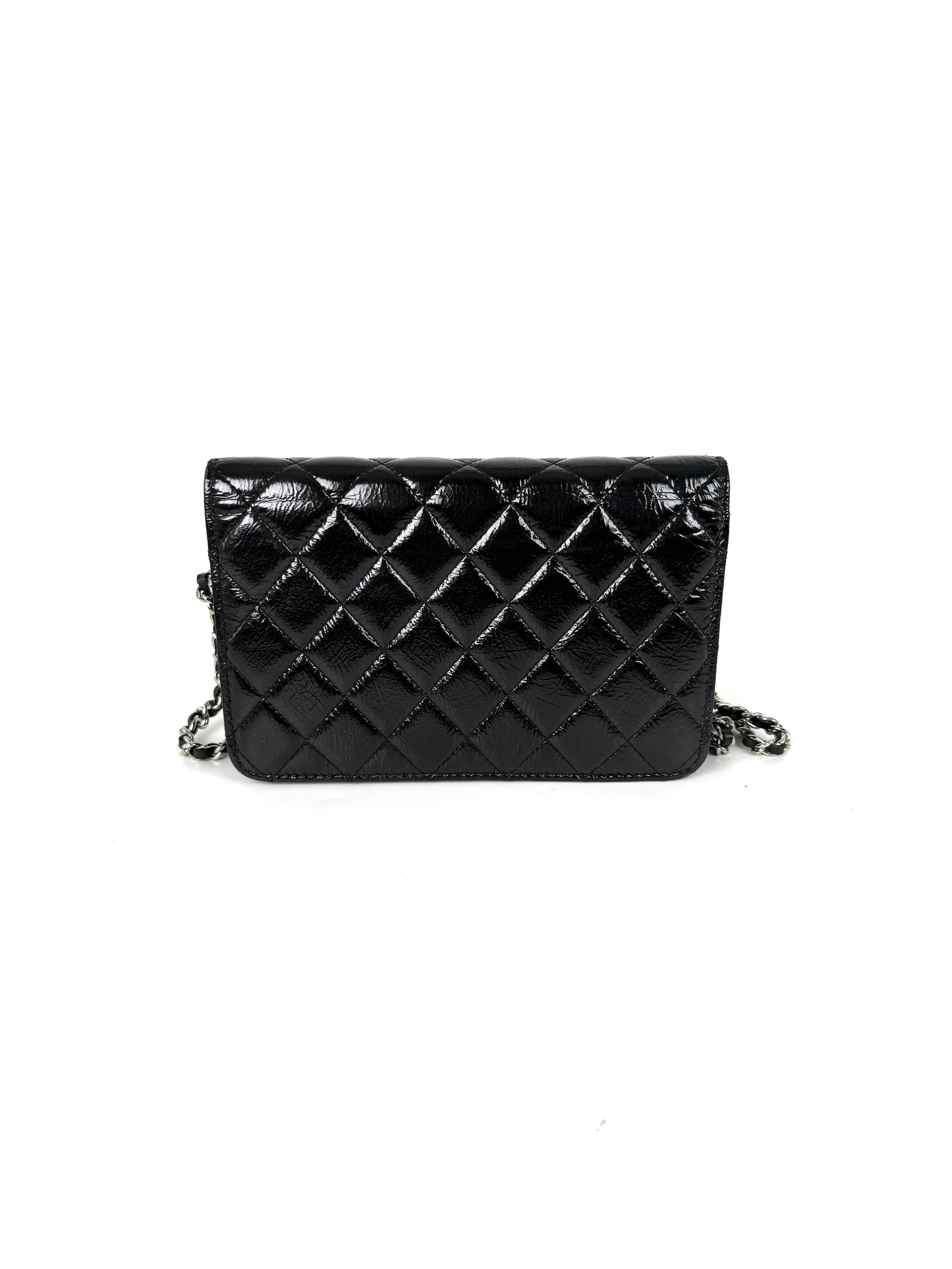 CHANEL Black Glazed Wallet on Chain Crossbody WOC Bag