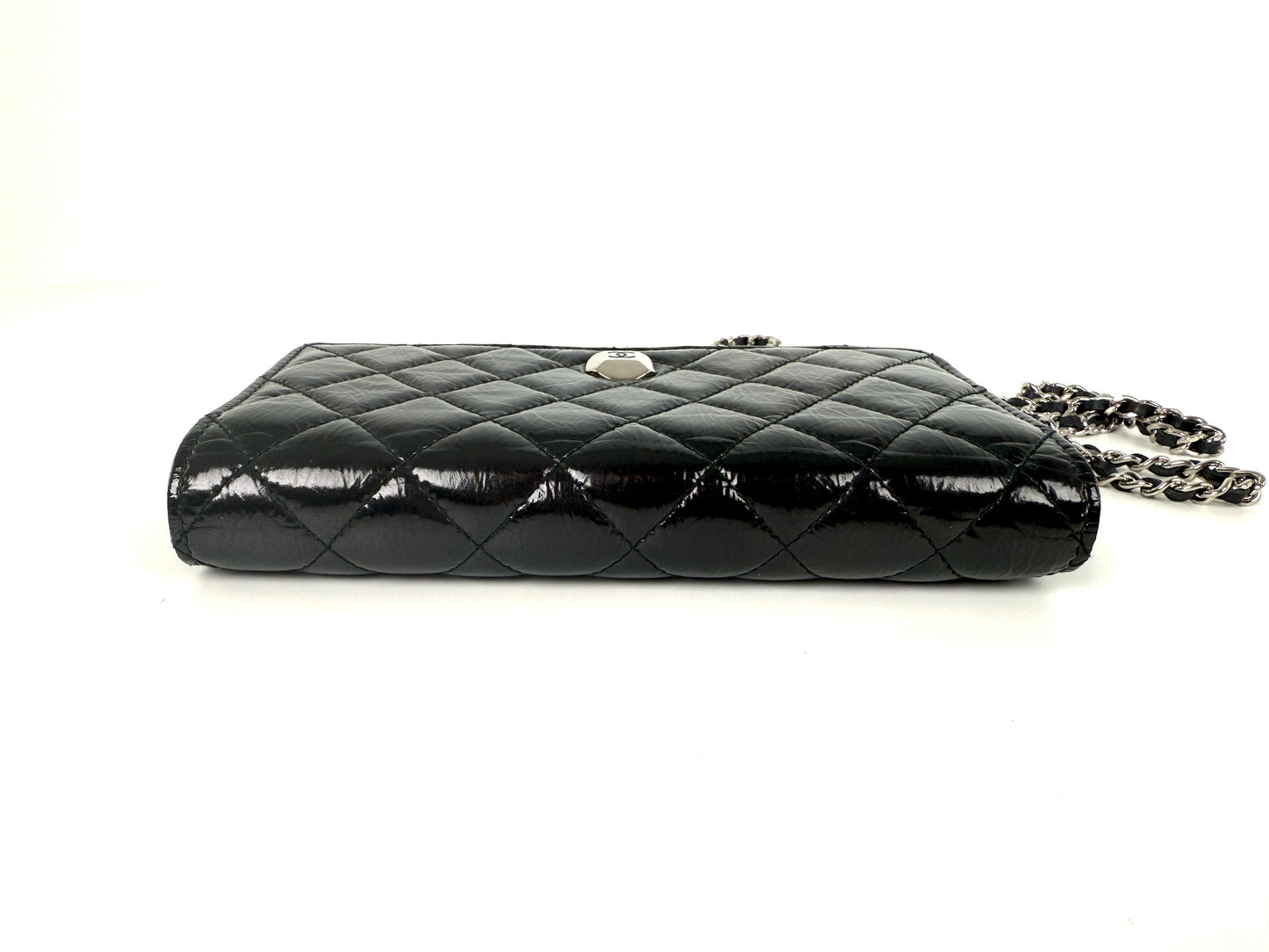 CHANEL Black Glazed Wallet on Chain Crossbody WOC Bag