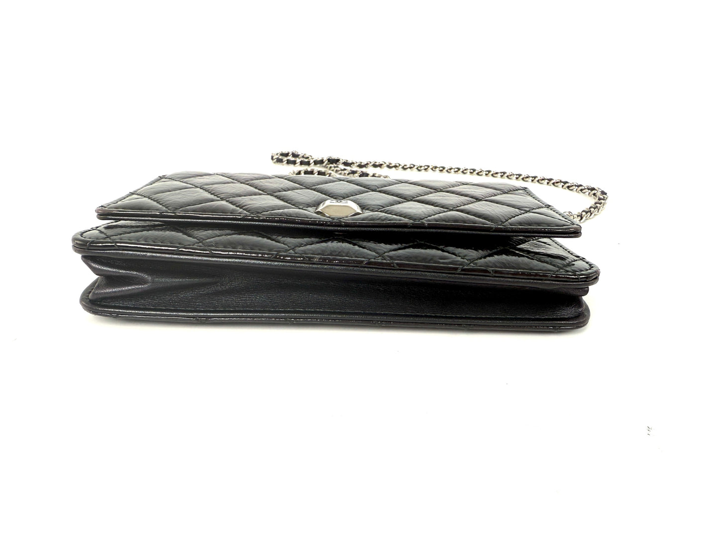 CHANEL Black Glazed Wallet on Chain Crossbody WOC Bag