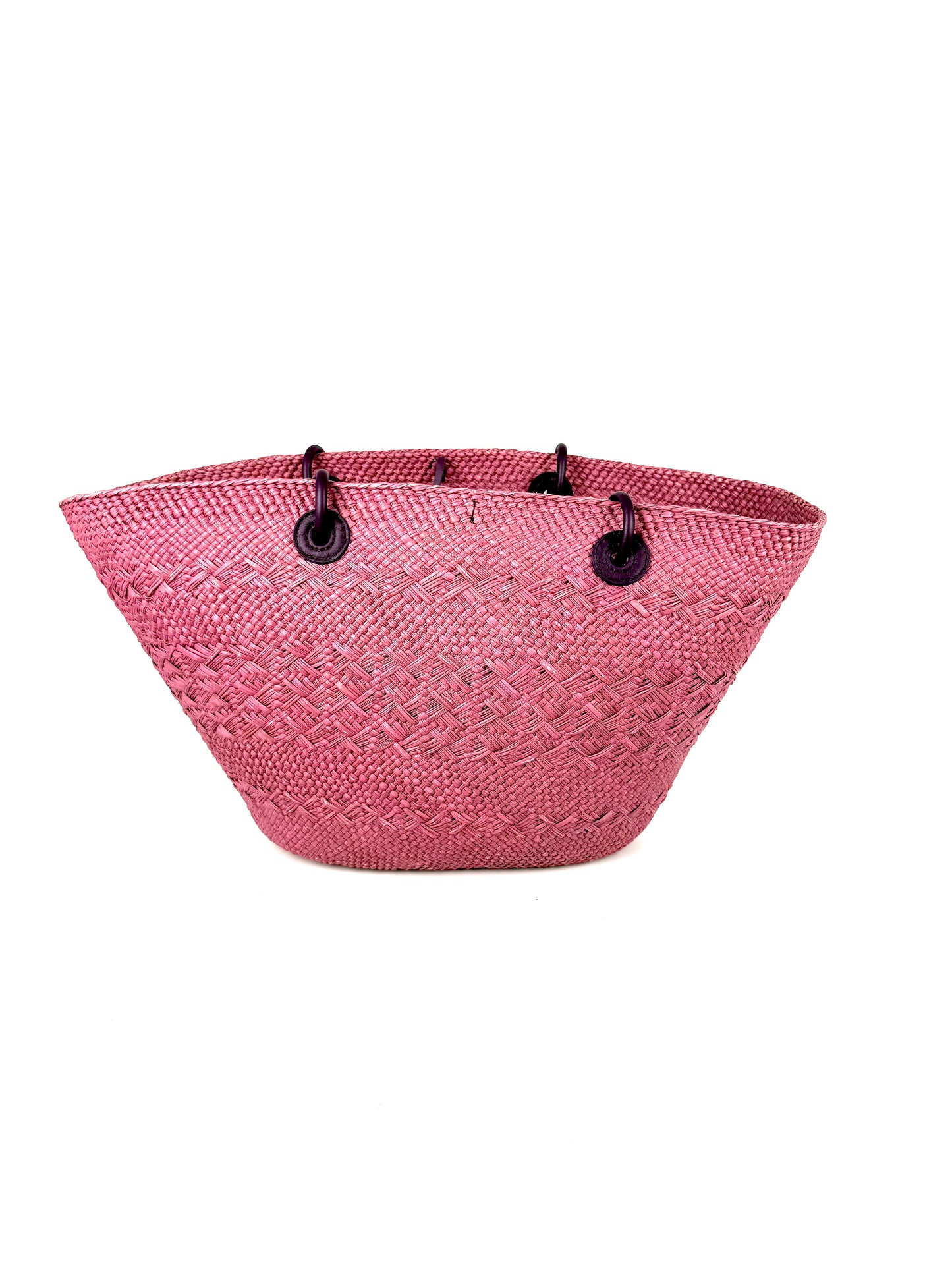 LOEWE Anagram Basket Medium Iraca Palm Leather Purple Pink Tote Bag