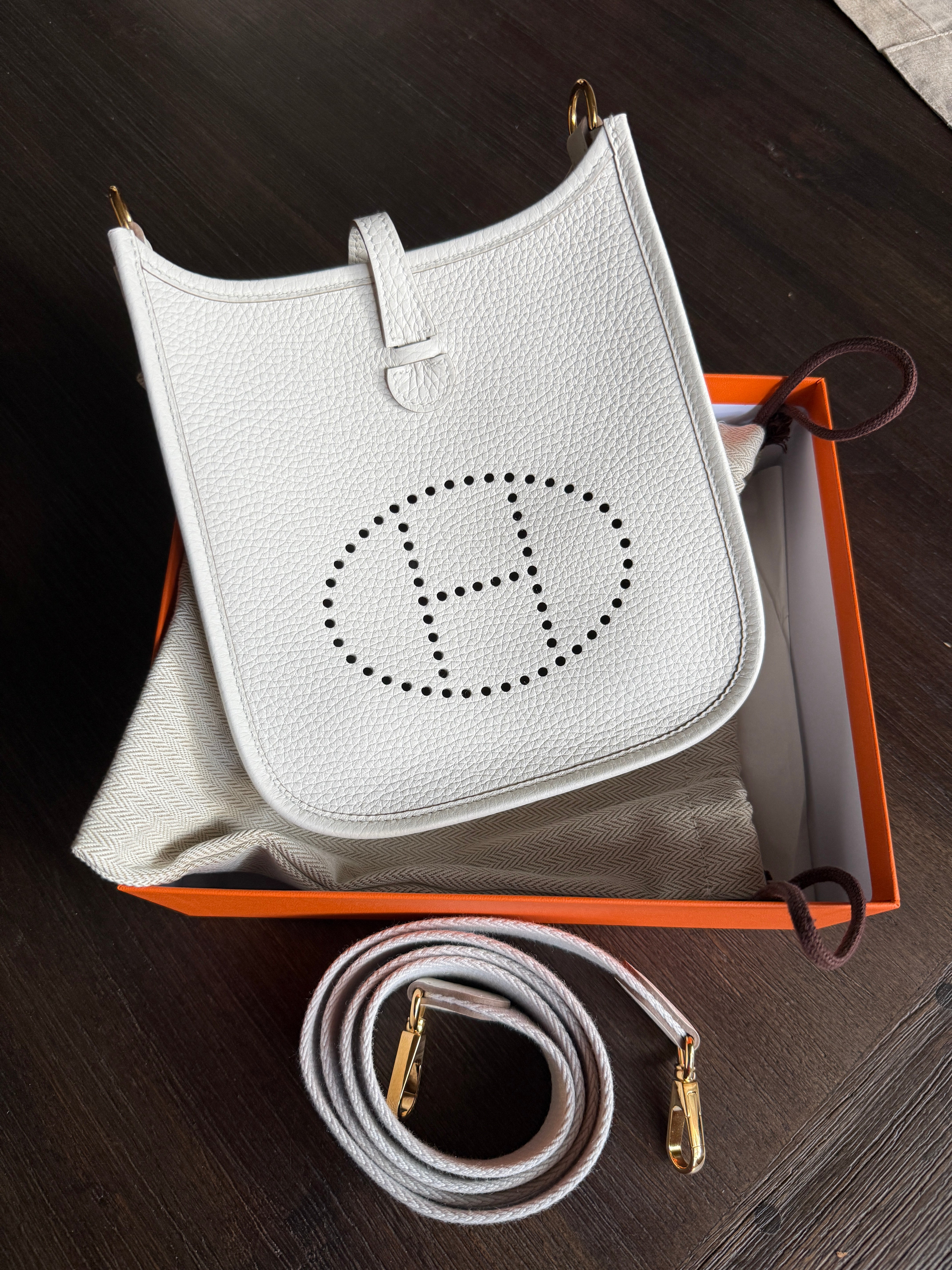New HERMES Mini Evelyne TPM 16 Gris Pale Leather Crossbody Bag