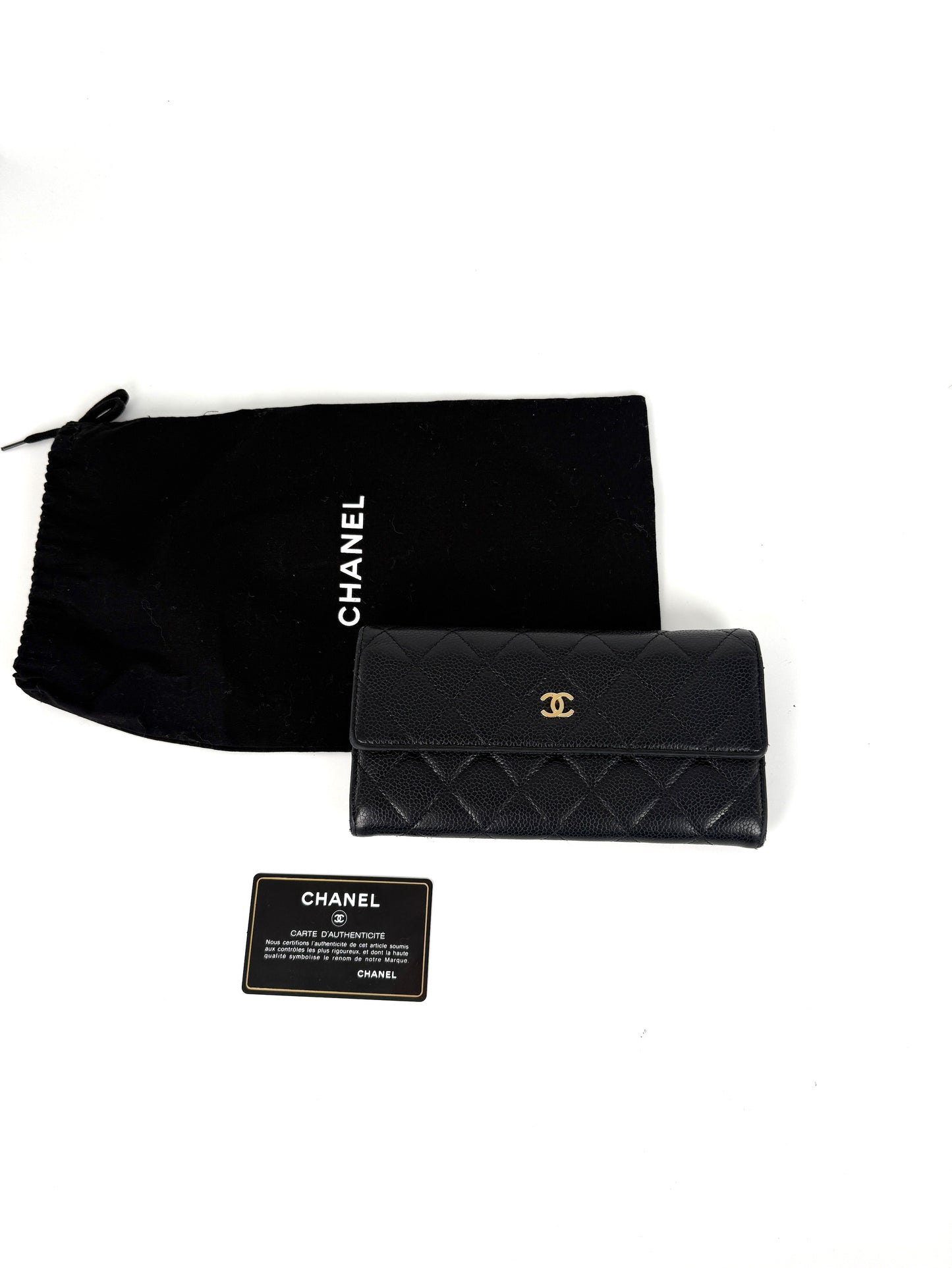 CHANEL Black Caviar Leather Flap Long Continental Wallet  Designer Consignment