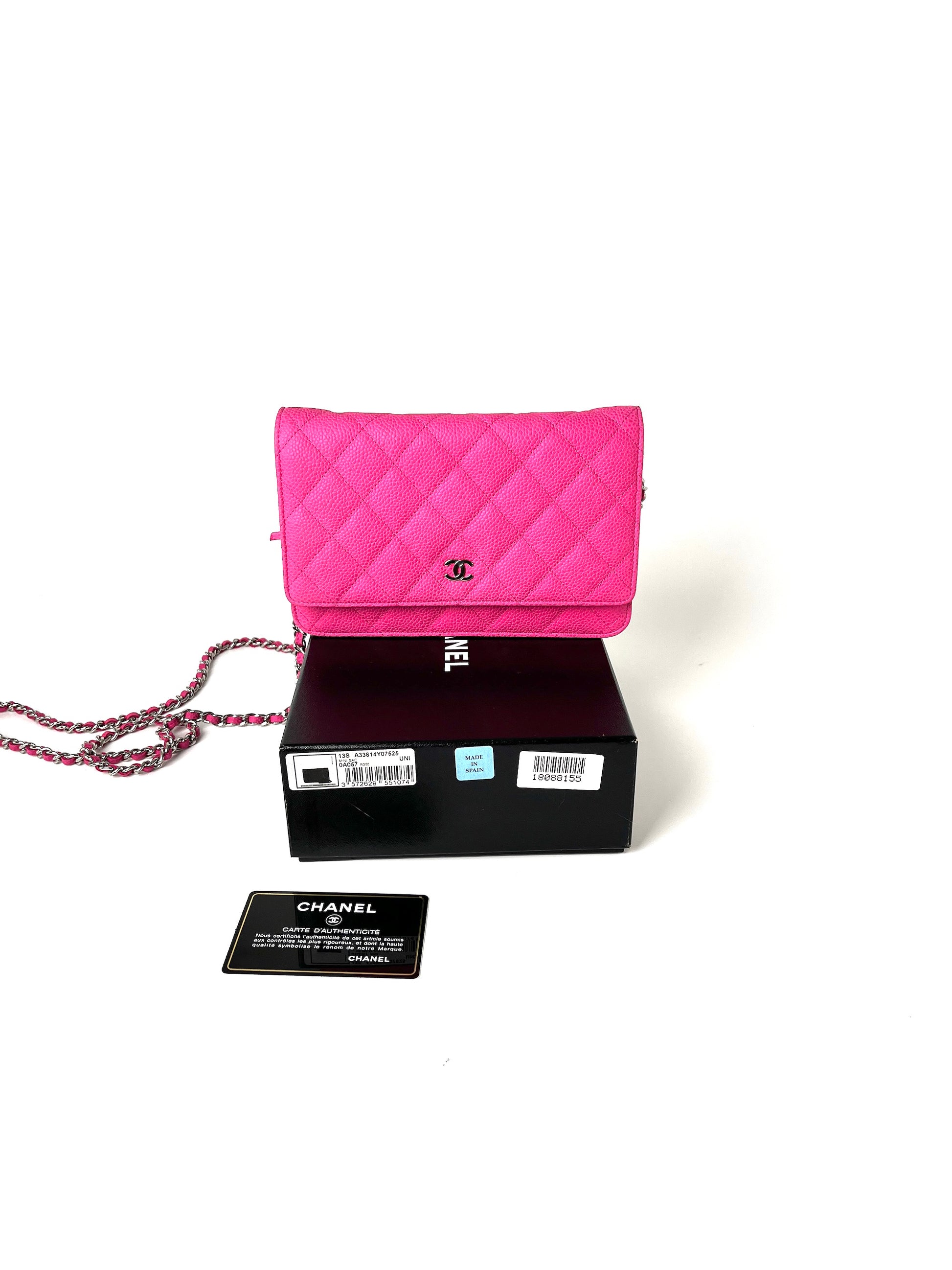 CHANEL 13S WOC Wallet on Chain Hot Pink Quilted Leather Crossbody Bag Barbiecore 