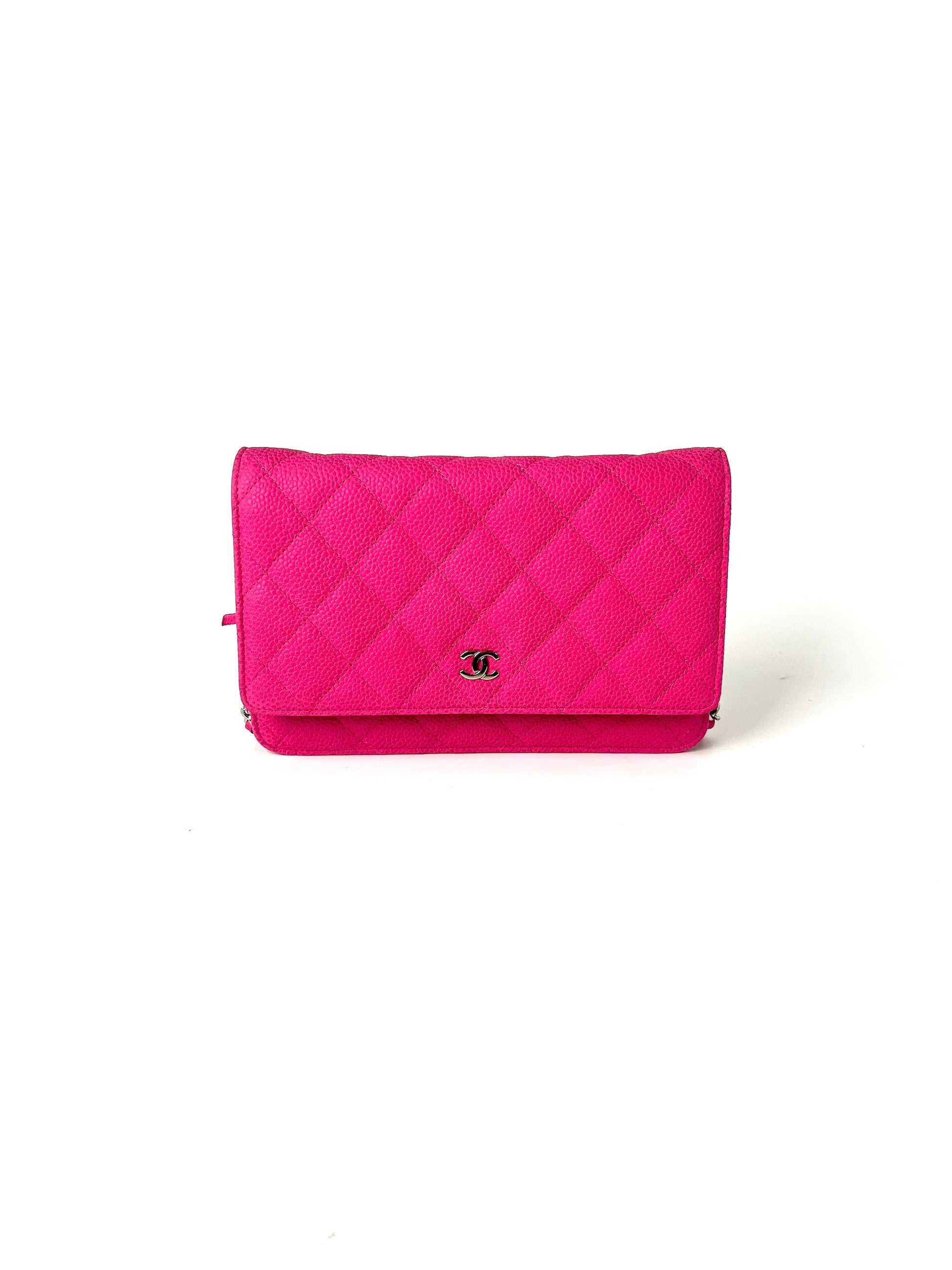 CHANEL 13S WOC Wallet on Chain Hot Pink Quilted Leather Crossbody Bag Pop of color Pink crossbody bag pink acccessory