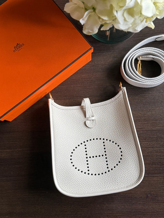 New HERMES Mini Evelyne TPM 16 Gris Pale Leather Crossbody Bag 