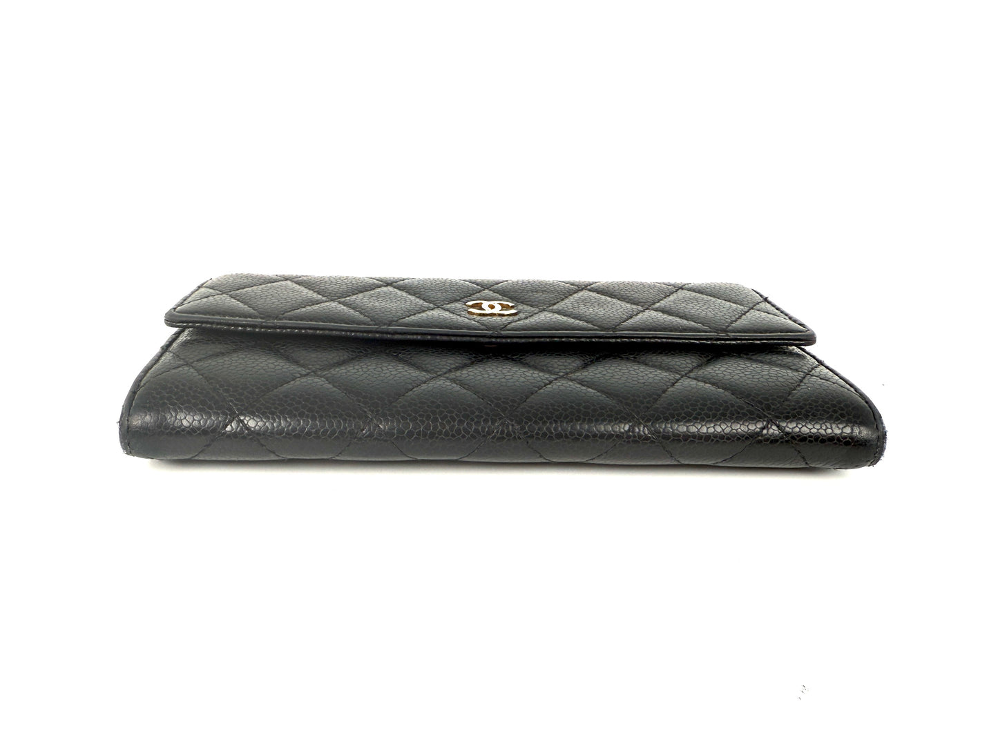 CHANEL Black Caviar Leather Flap Long Continental Wallet