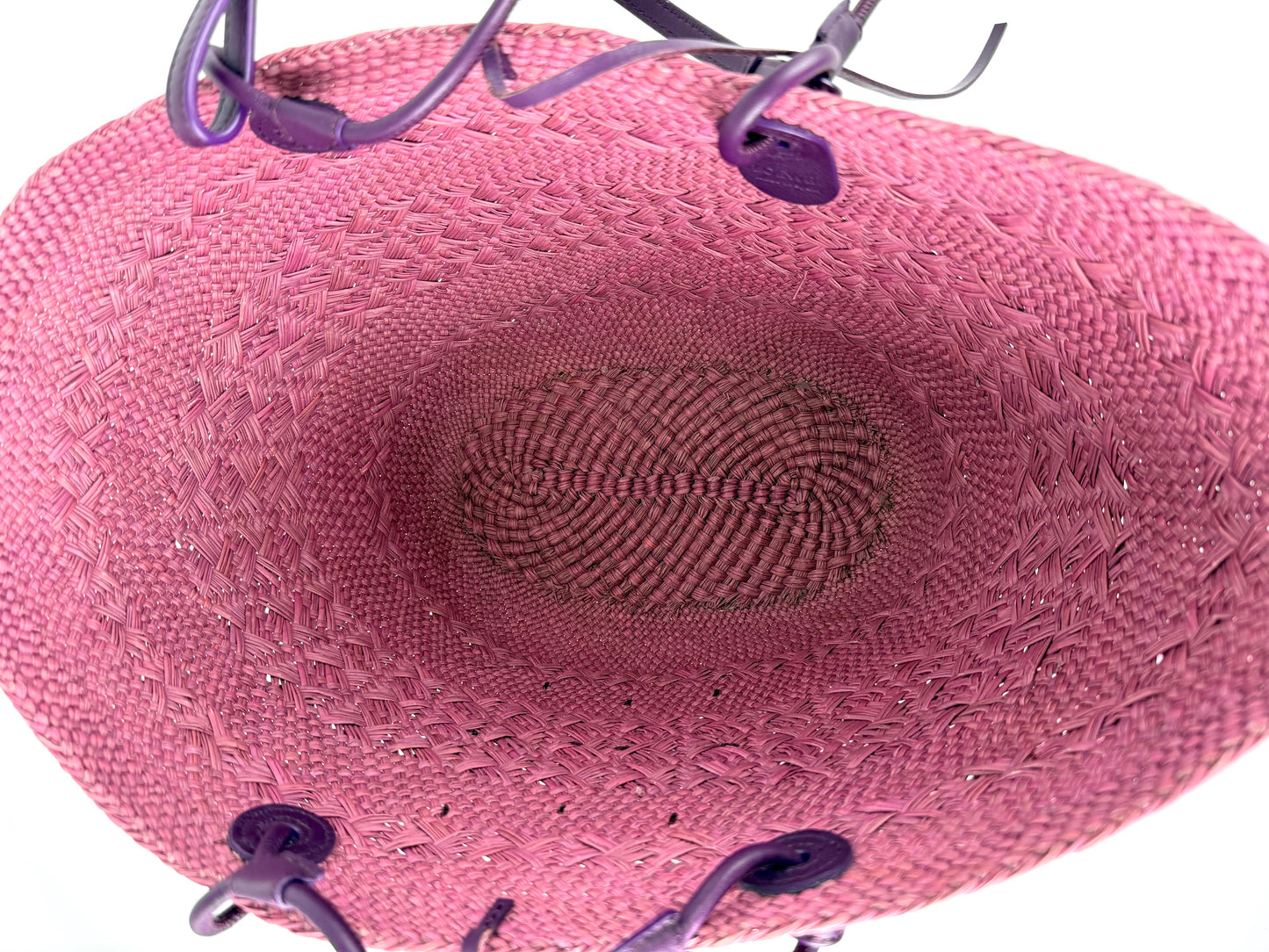 LOEWE Anagram Basket Medium Iraca Palm Leather Purple Pink Tote Bag