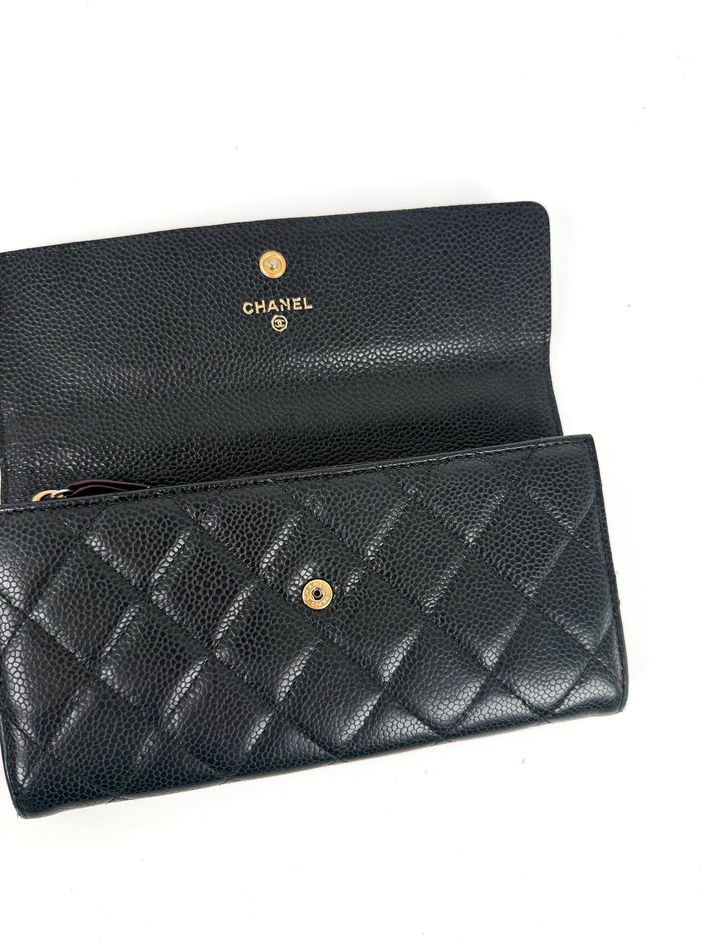 CHANEL Black Caviar Leather Flap Long Continental Wallet