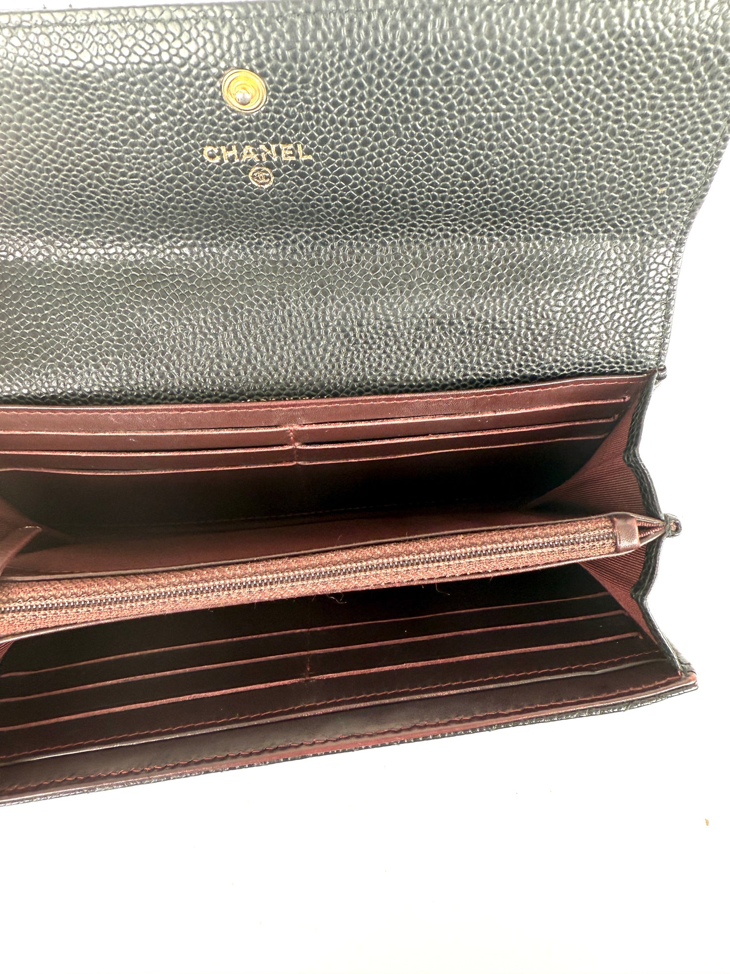 CHANEL Black Caviar Leather Flap Long Continental Wallet