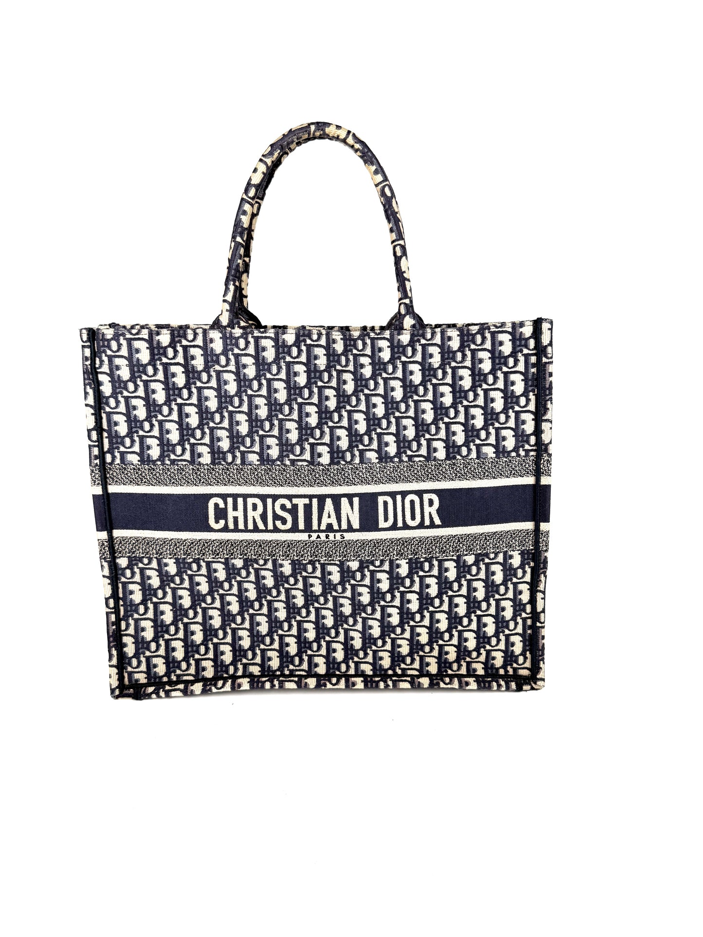 CHRISTIAN DIOR Oblique Jacquard Blue Ecru Large Book Tote Bag