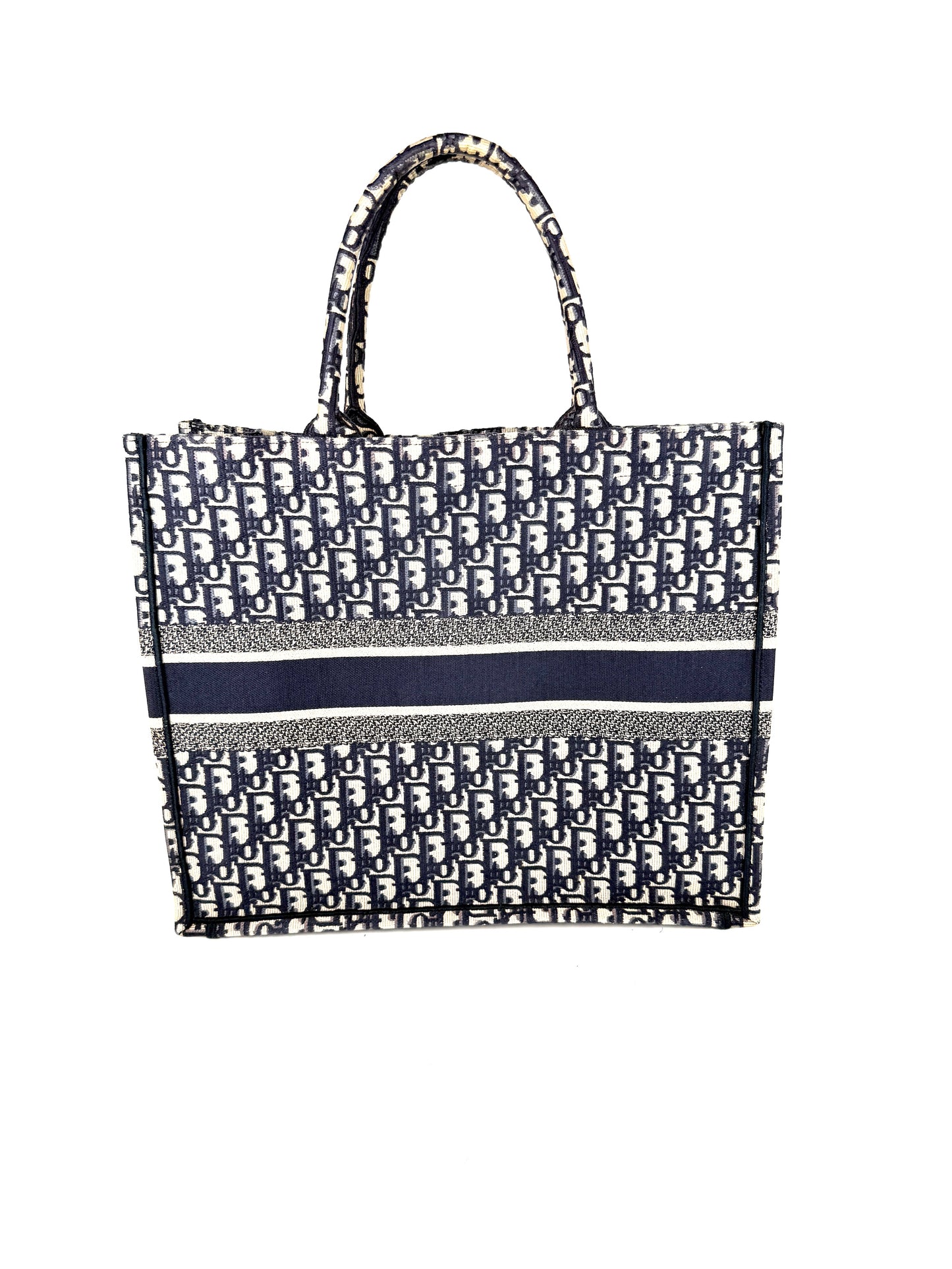 CHRISTIAN DIOR Oblique Jacquard Blue Ecru Large Book Tote Bag