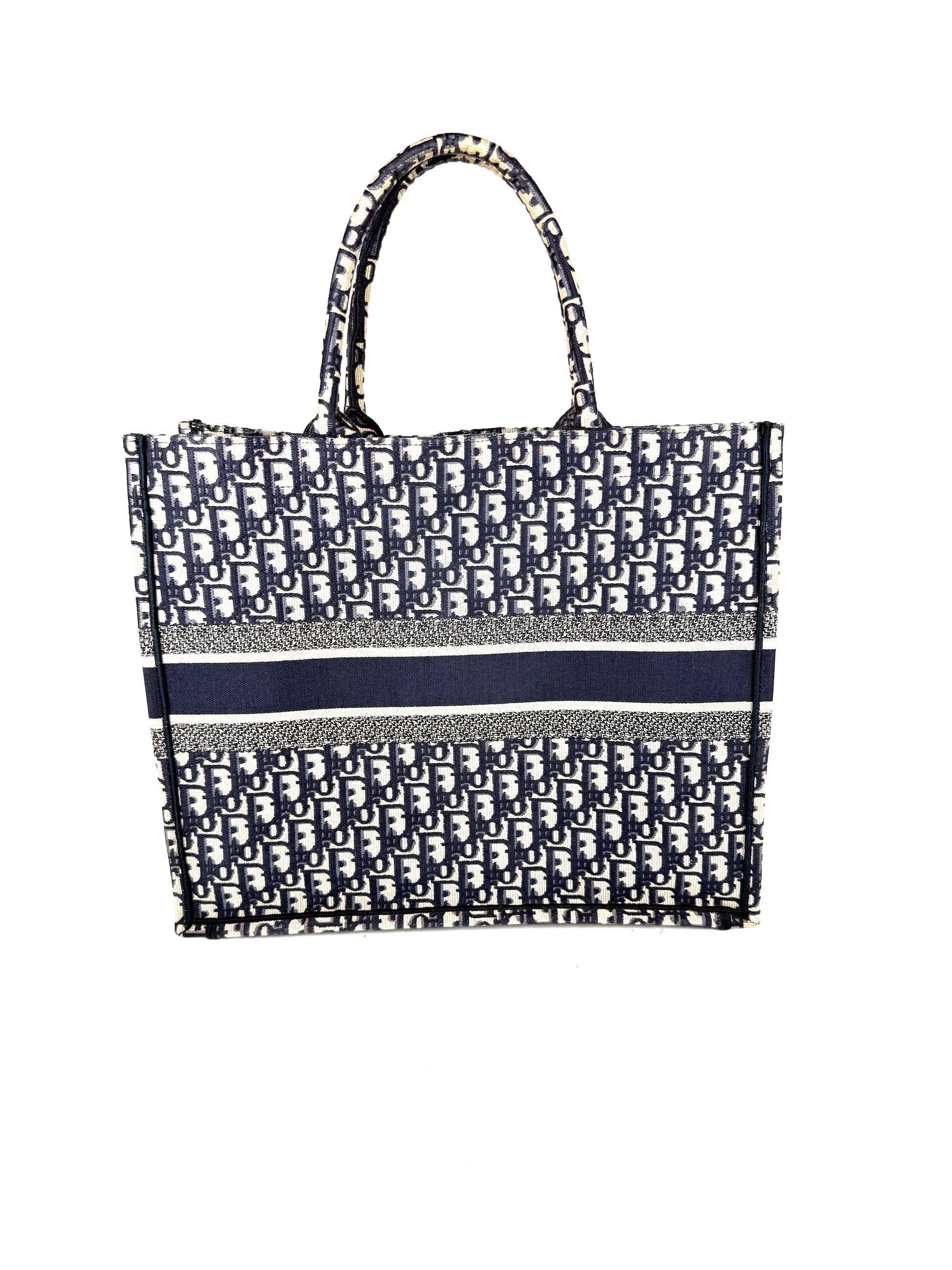 CHRISTIAN DIOR Oblique Jacquard Blue Ecru Large Book Tote Bag