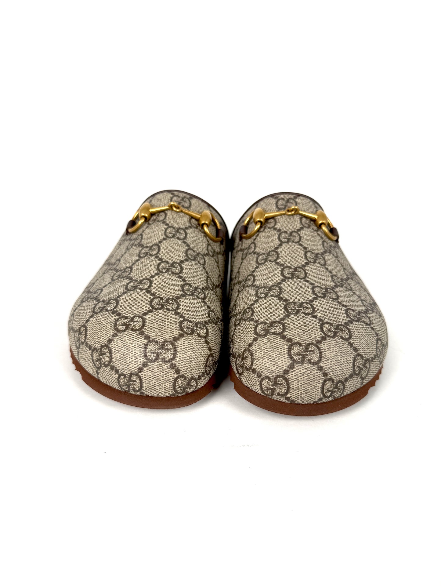 New GUCCI GG Supreme Monogram Horsebit Miro Brown Mules Slides Shoes  39.5, 9