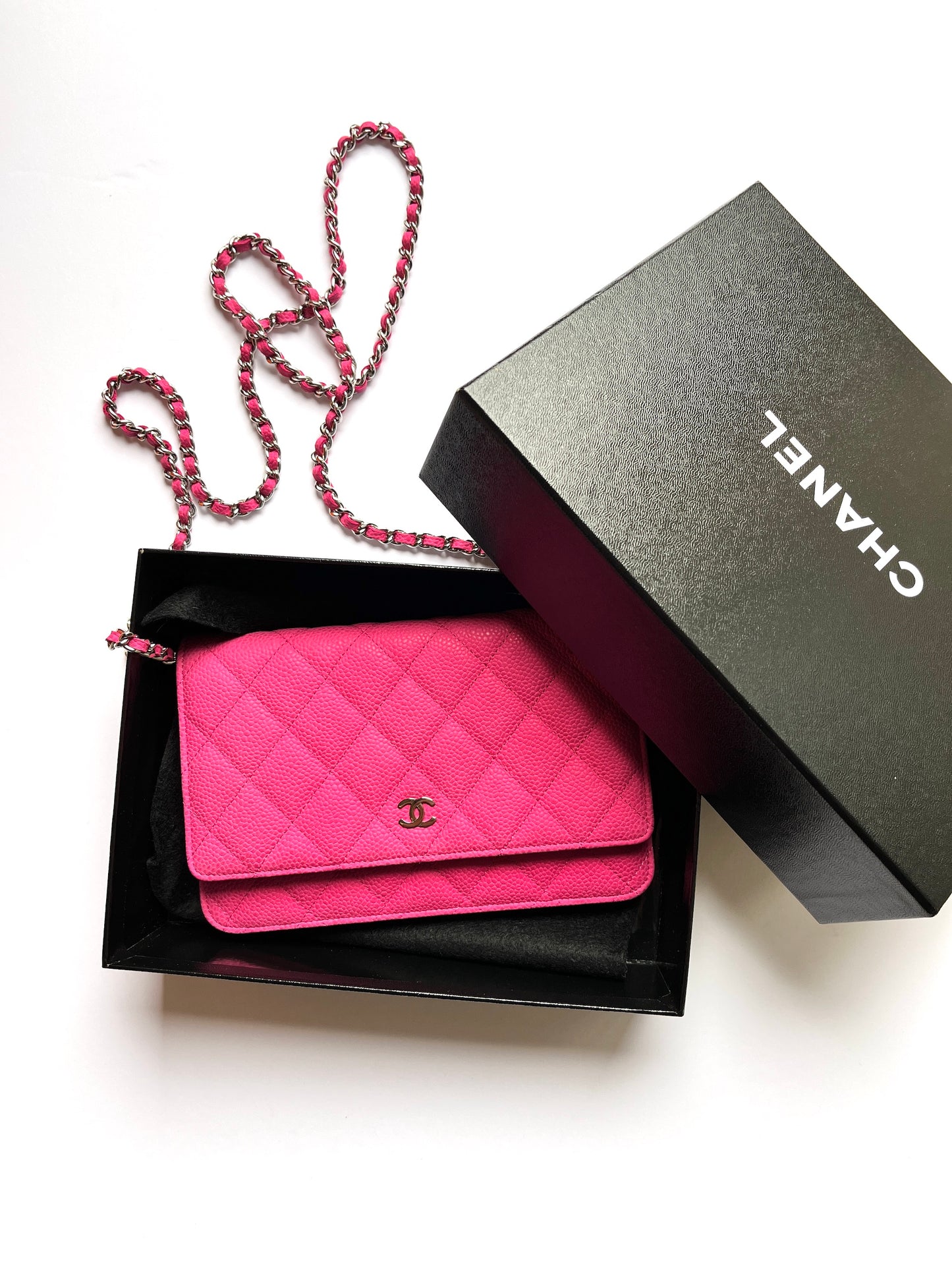 CHANEL 13S WOC Wallet on Chain Hot Pink Quilted Leather Crossbody Bag