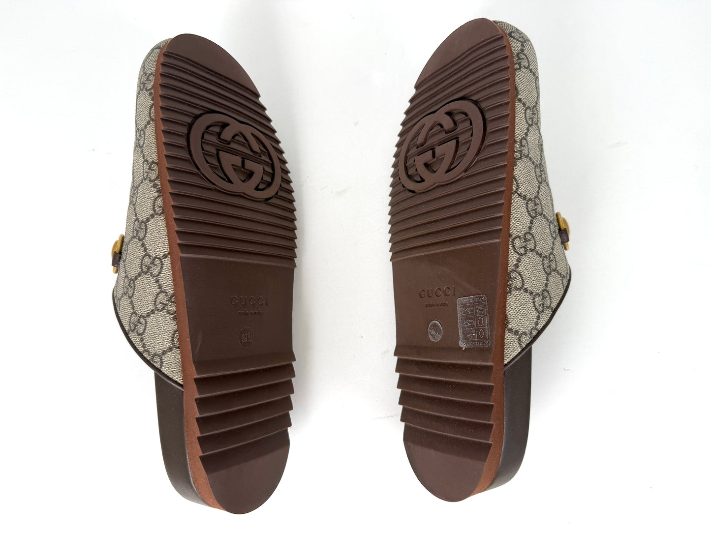 New GUCCI GG Supreme Monogram Horsebit Miro Brown Mules Slides Shoes  39.5, 9