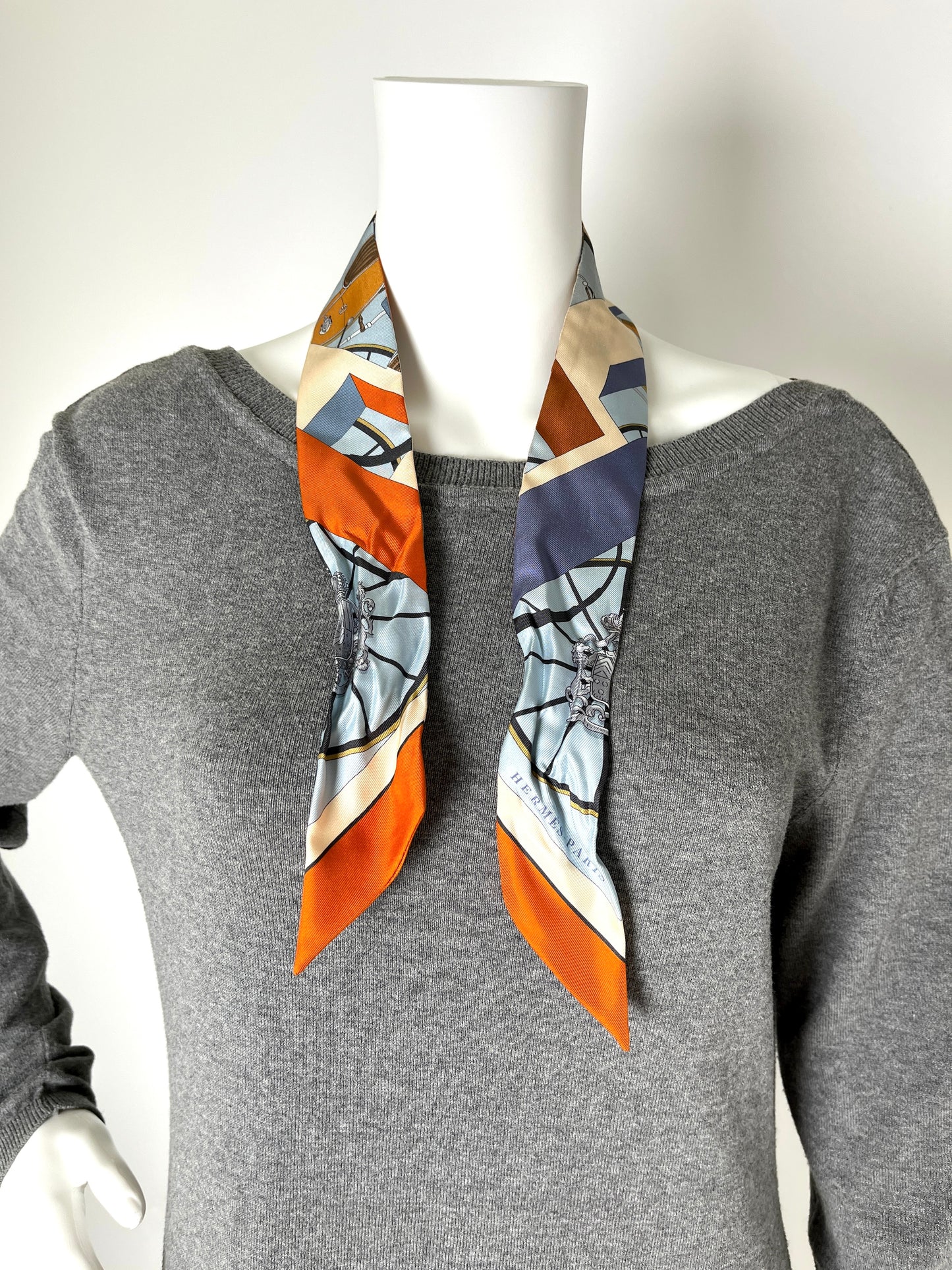 Hermes Springs Springs Blue Orange Print Silk Twilly Scarf