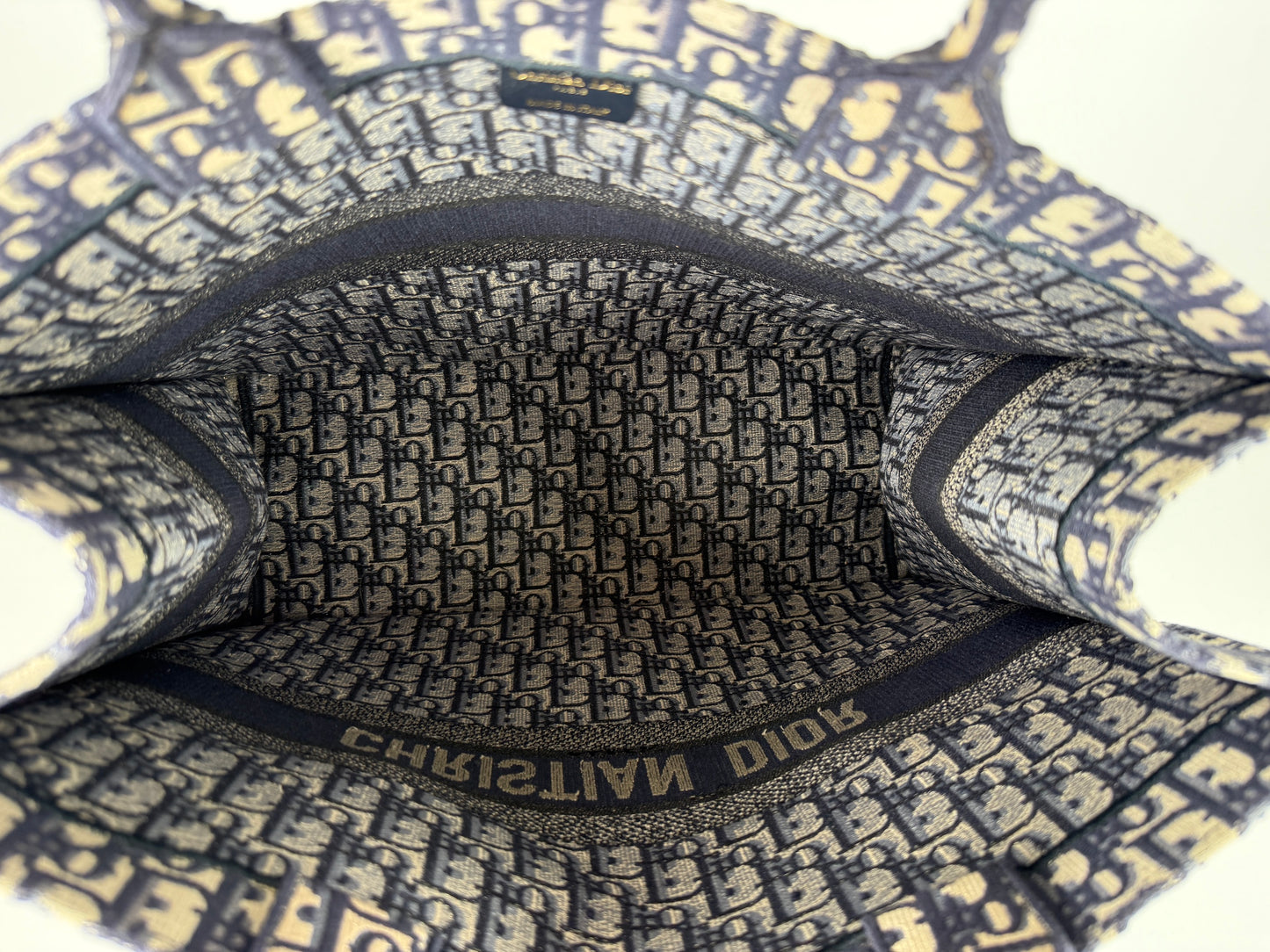 CHRISTIAN DIOR Oblique Jacquard Blue Ecru Large Book Tote Bag