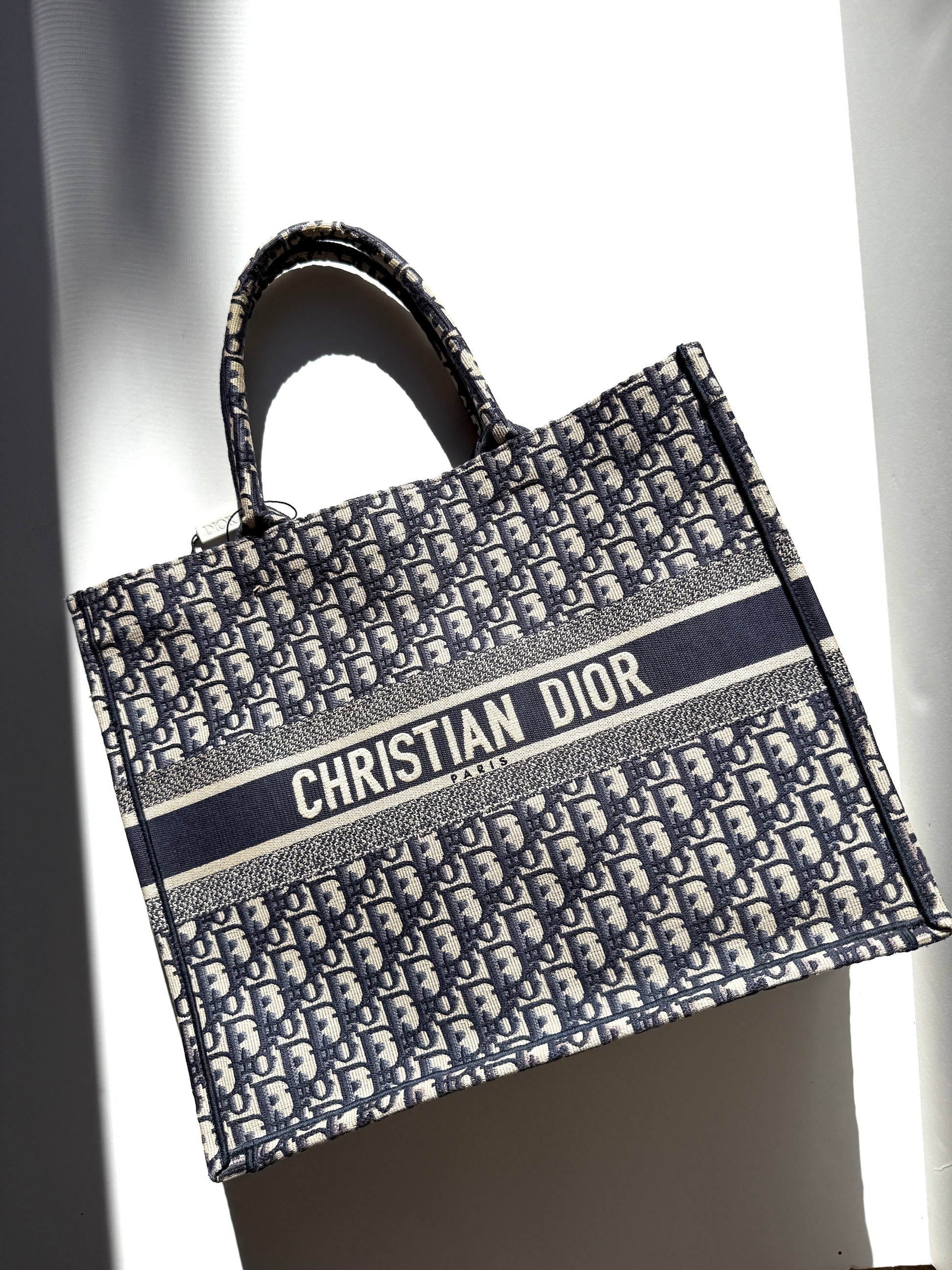 CHRISTIAN DIOR Oblique Jacquard Blue Ecru Large Book Tote Bag