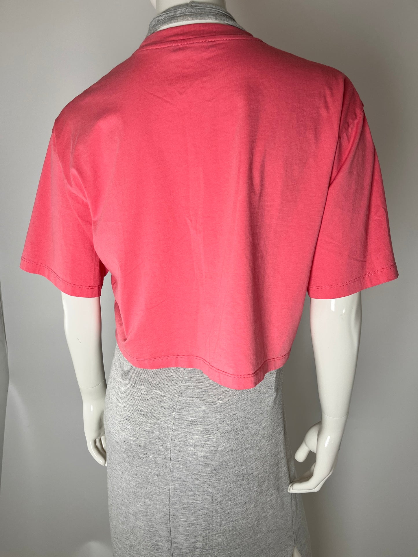 BALMAIN Paris Print Crew Neck Short Sleeve Pink Cotton Crop Top T Shirt S