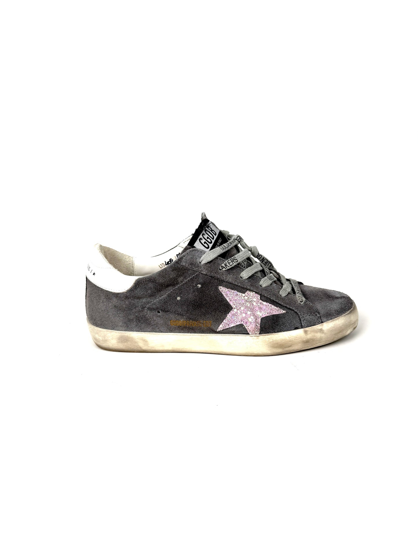 Golden Goose Superstar Gray Pink Glitter Low Top Sneakers 38 8