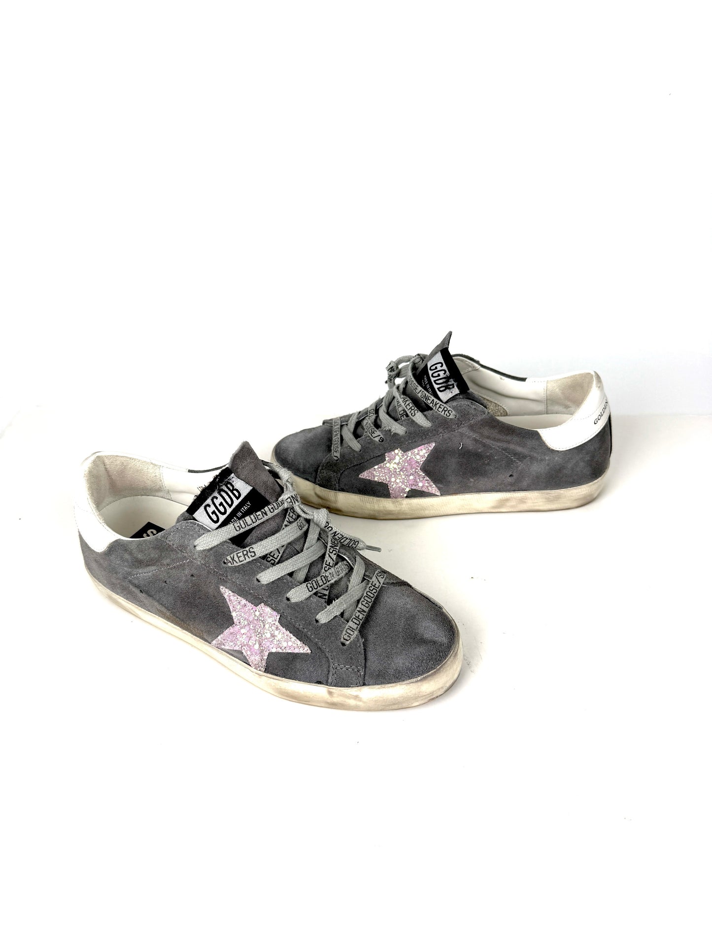 Golden Goose Superstar Gray Pink Glitter Low Top Sneakers 38 8