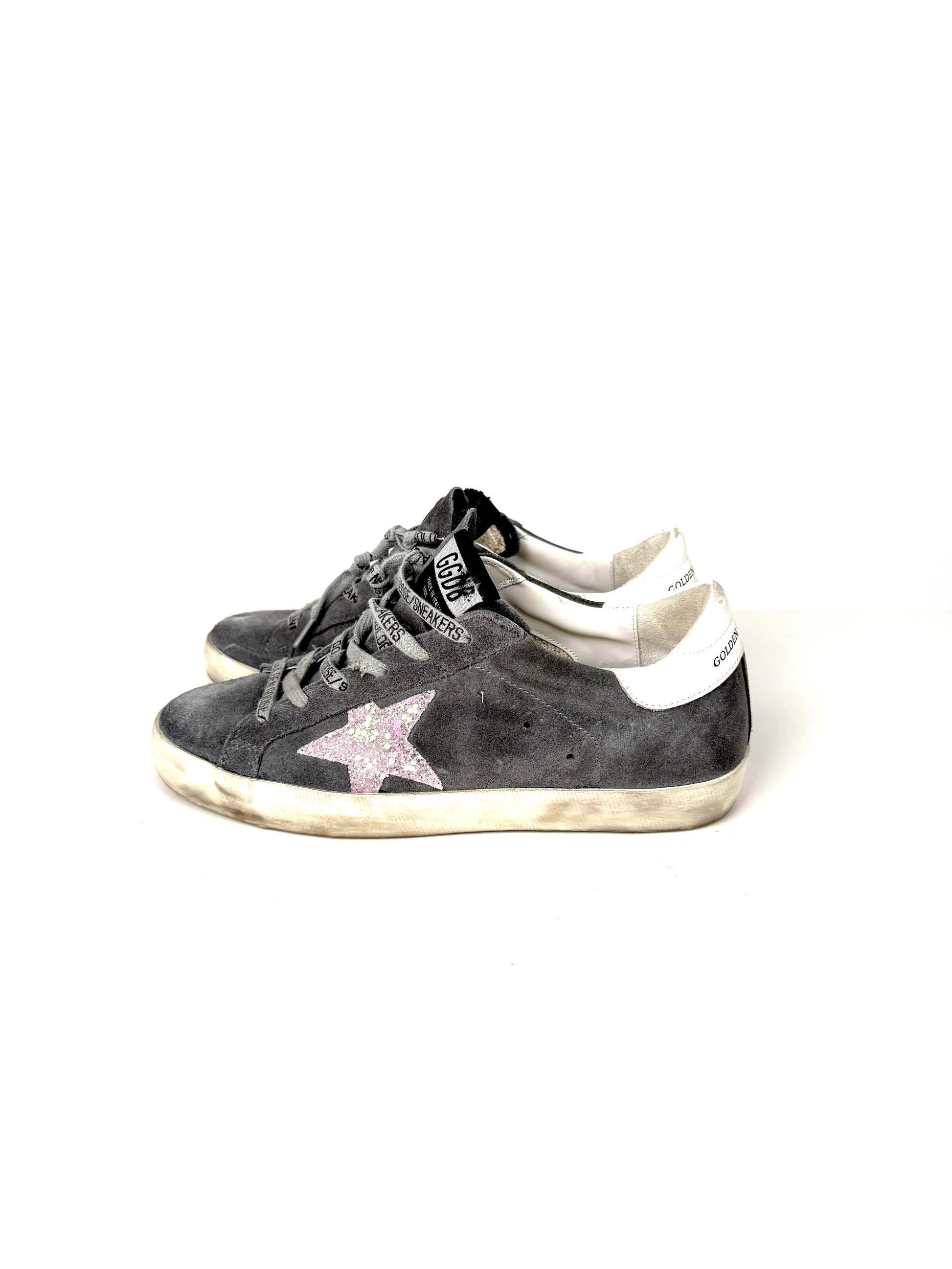 Golden Goose Superstar Gray Pink Glitter Low Top Sneakers 38 8