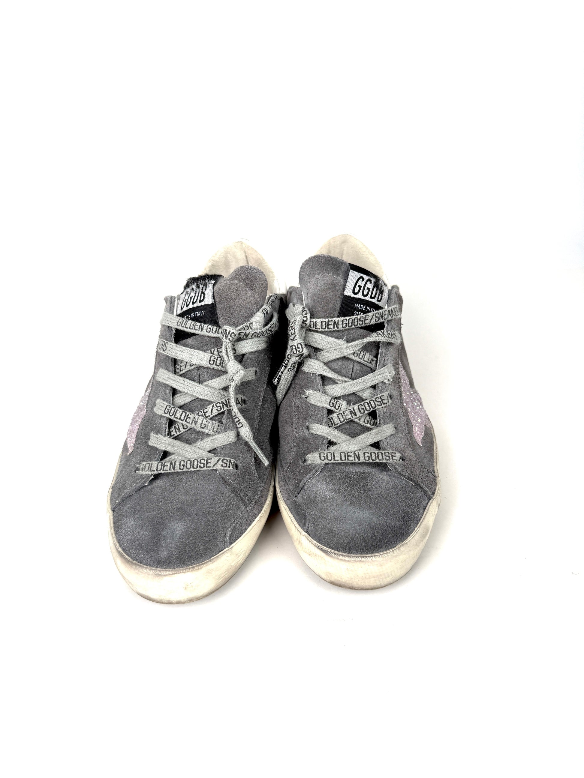 Golden Goose Superstar Gray Pink Glitter Low Top Sneakers 38 8