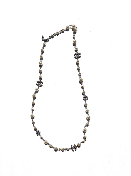 CHANEL Faux Pearl and Strass 2020 CC Long Station Classic Necklace