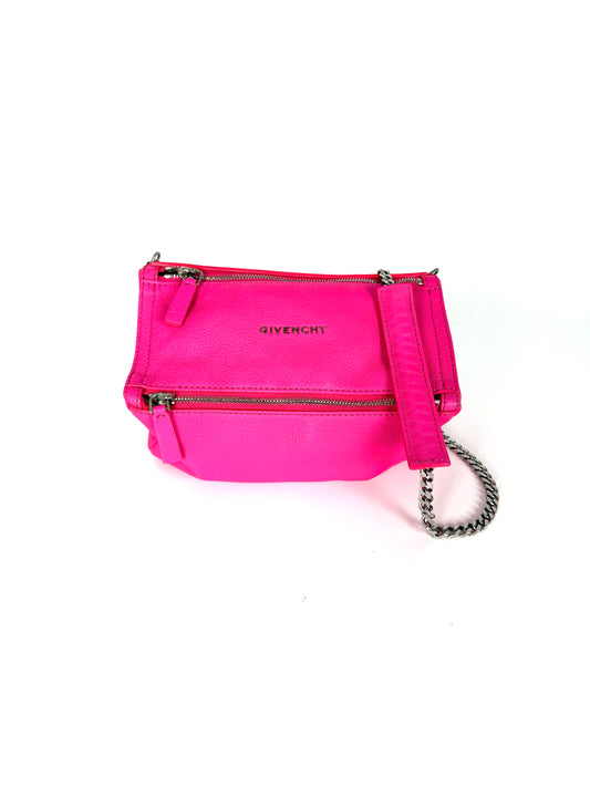 Givenchy Sugar Goatskin Mini Chain Pandora Hot Pink Leather Crossbody Bag 