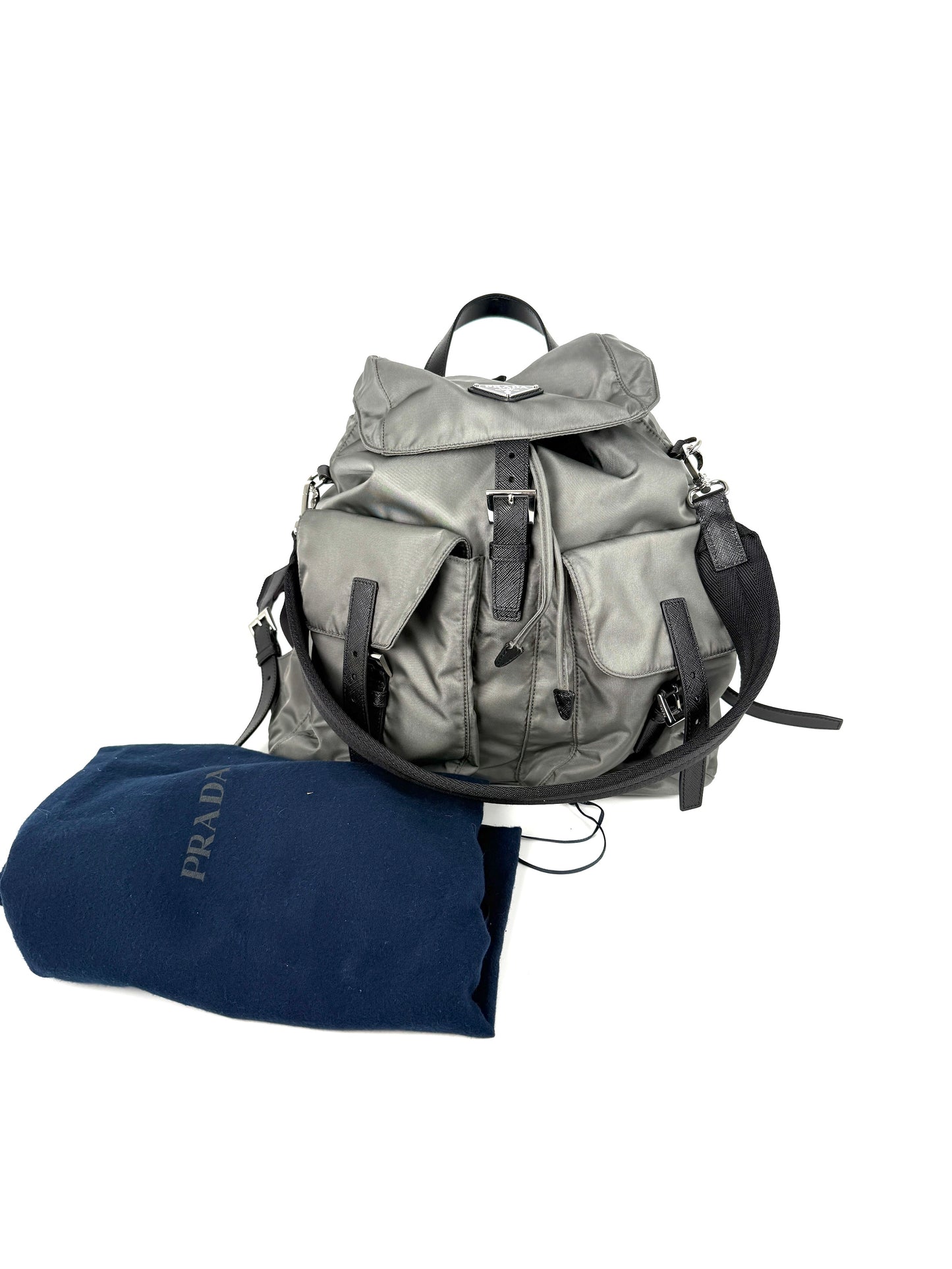 Prada Gray Re-Nylon Zaino in Tessuto 2025 Backpack with Shoulder Strap