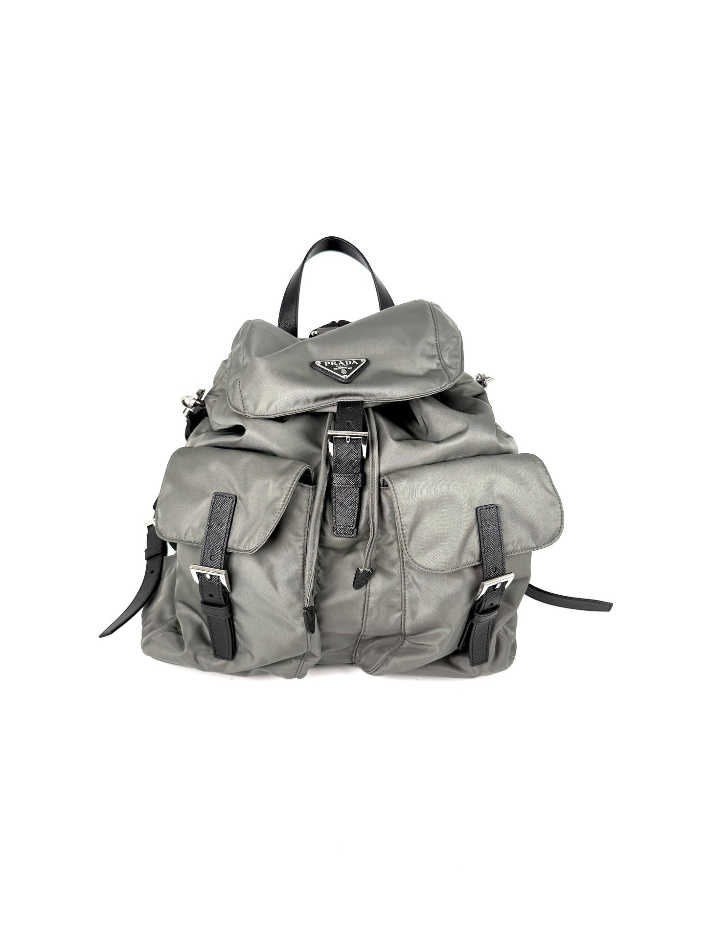 Prada Gray Re-Nylon Zaino in Tessuto 2025 Backpack with Shoulder Strap