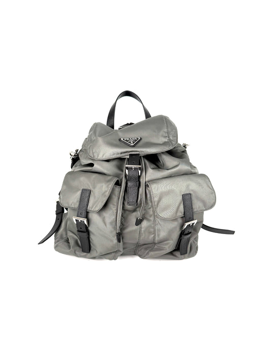 Prada Gray Re-Nylon Zaino in Tessuto 2025 Backpack with Shoulder Strap