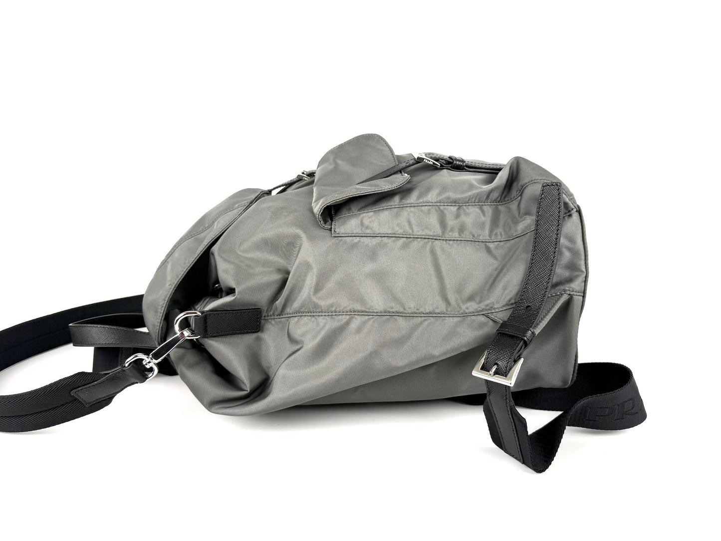 Prada Gray Re-Nylon Zaino in Tessuto 2025 Backpack with Shoulder Strap