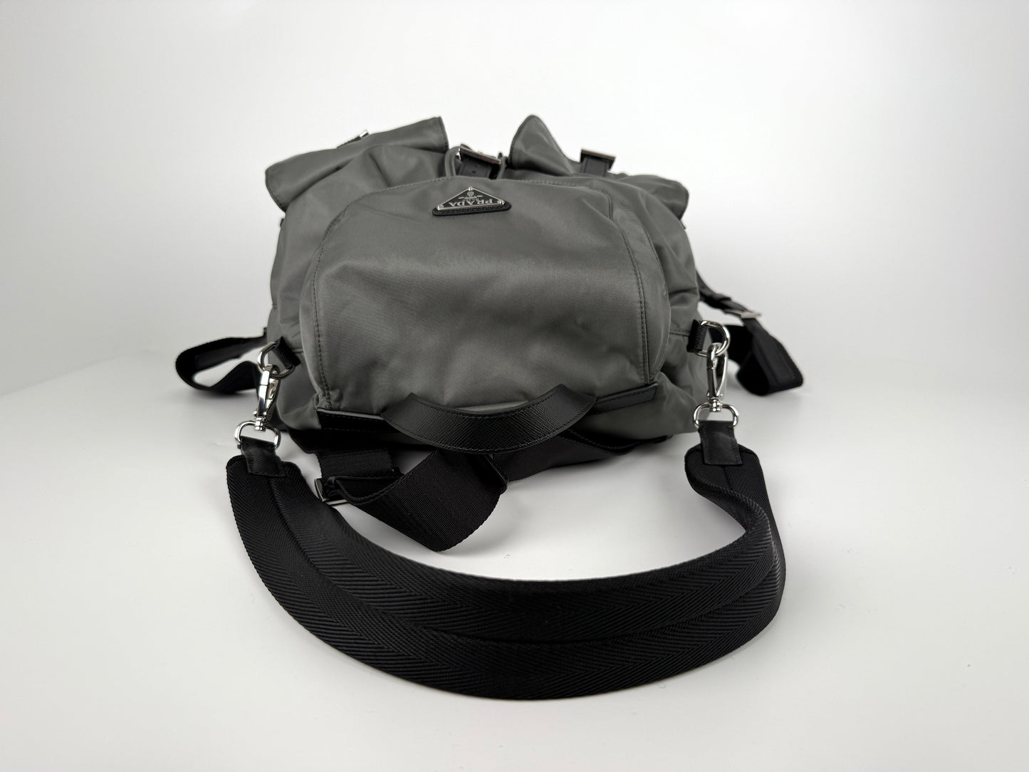 Prada Gray Re-Nylon Zaino in Tessuto 2025 Backpack with Shoulder Strap