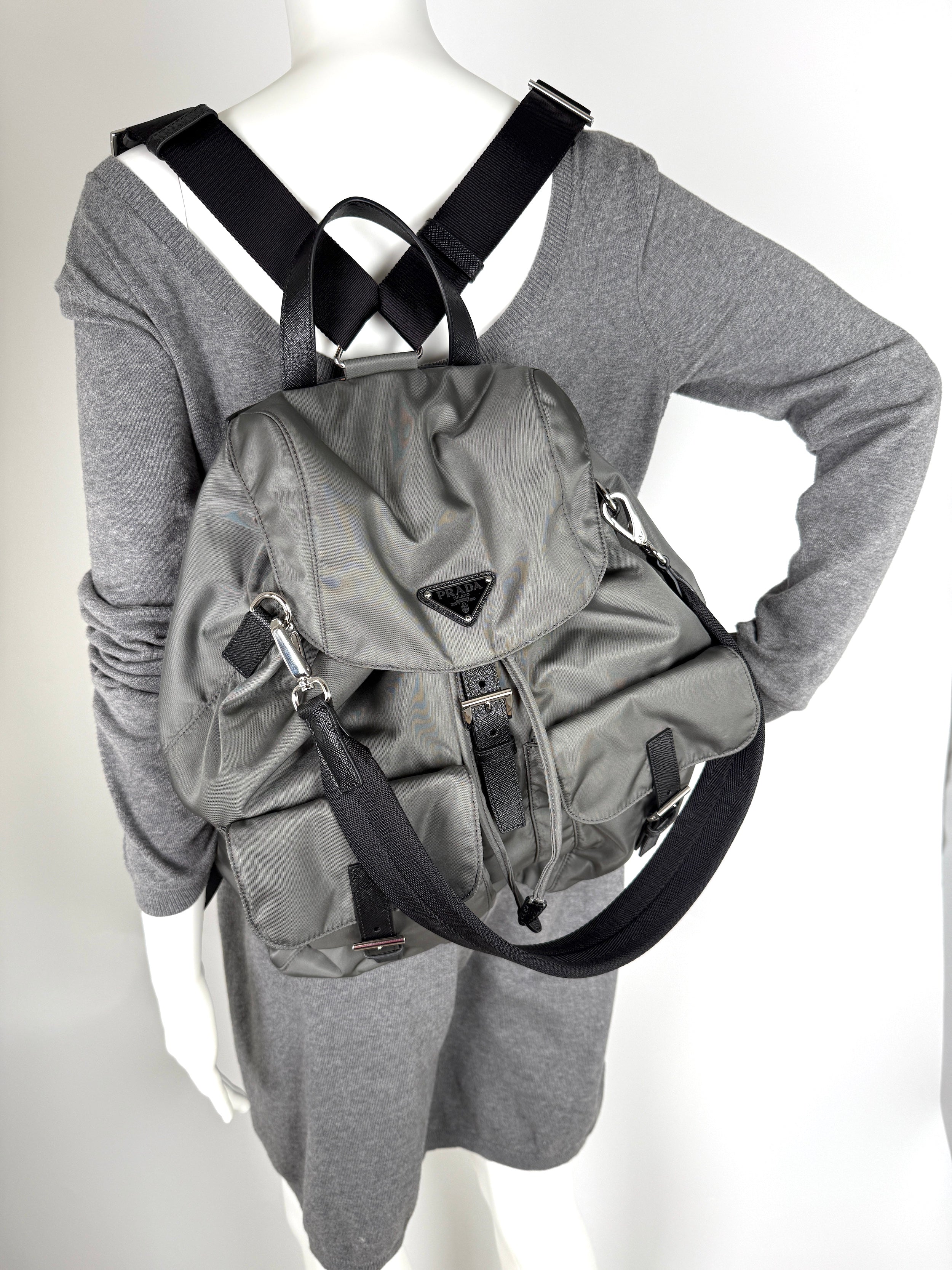 Prada Gray Re-Nylon Zaino in Tessuto 2025 Backpack with Shoulder