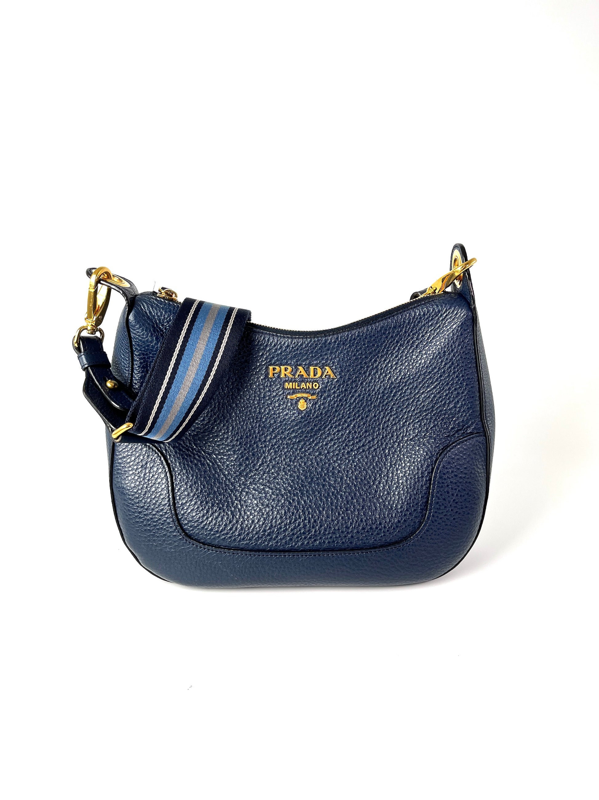 Prada Vitello Phenix Navy Blue Leather Messenger Crossbody Bag