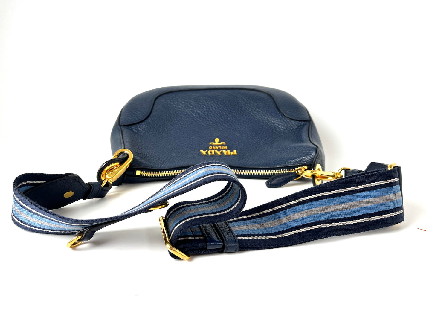 Prada Vitello Phenix Navy Blue Leather Messenger Crossbody Bag