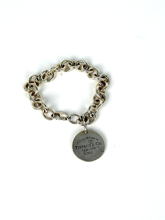 Tiffany & Co Please Return to Chain Round Tag Charm 925 Sterling Silver Bracelet 6.5