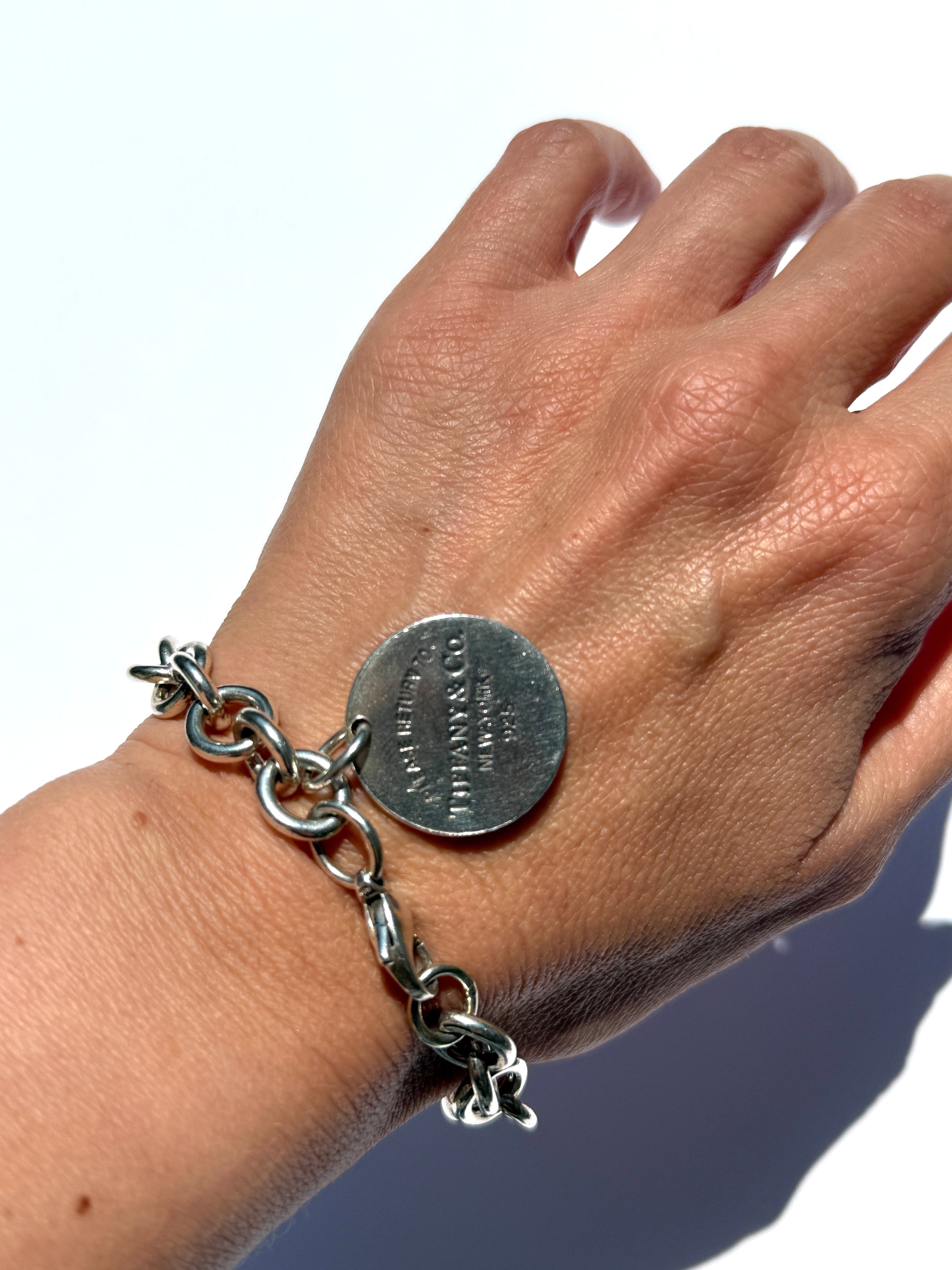 Tiffany & Co Please Return to Chain Round Tag Charm 925 Sterling