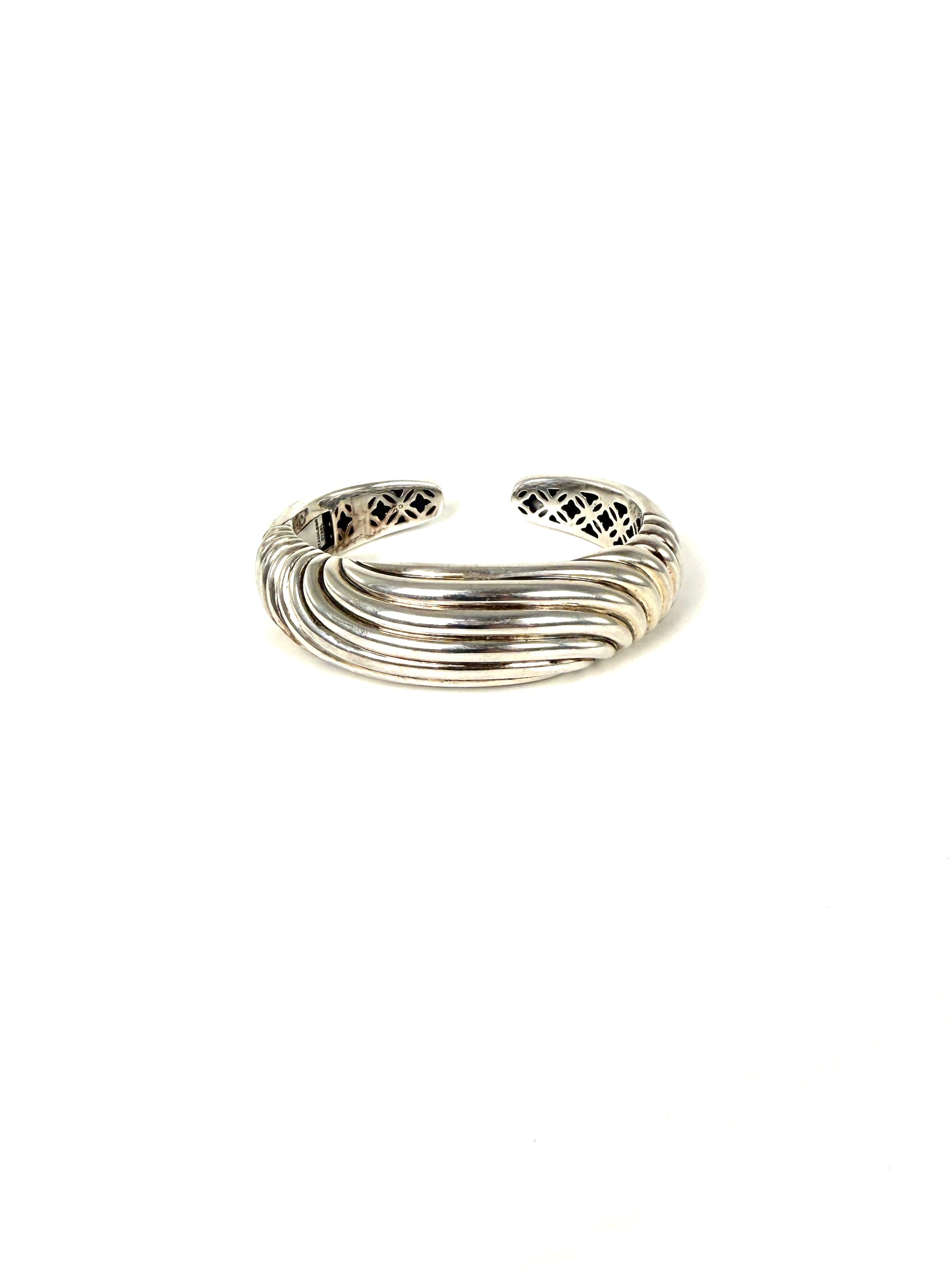 David Yurman Sculpted Cable Hinge Cuff Sterling Silver Bracelet S